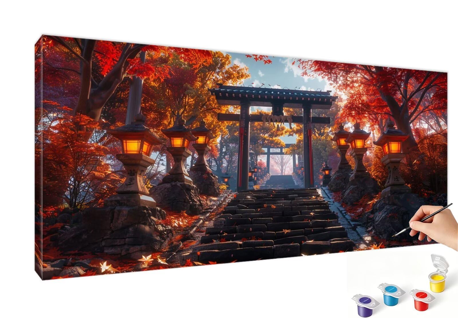 Malen Nach Zahlen Erwachsene Herbst Malen Nach Zahlen Landschaft DIY Paint by Numbers für Anfänger Mit 3-Pinseln und Acrylfarbe, Ohne Rahmen, Malen-Nach-Zahlen Set für Deko Wohnzimmer 80x160cm RB-411