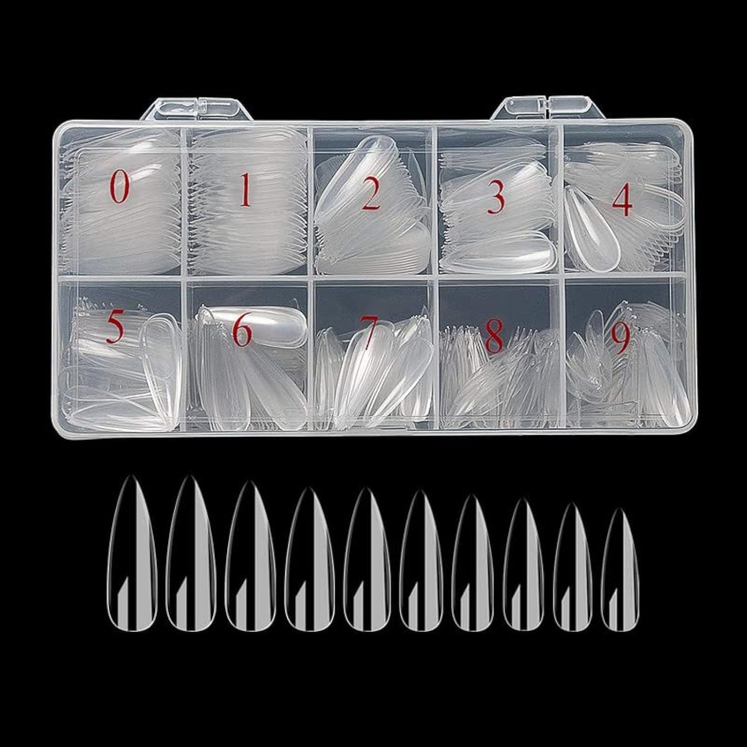 FAMEZA Long Stiletto Sharp False Nails Clear Claw Full Cover Artificial Fake Nail Art Tip 100Pcs For Nail Salon,10 Sizes (Clear)-image-29