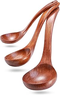 Wooden Ladles Set of 3 – Wood Ladles for Serving Soups and Stews, Includes 3oz, 2oz, 0.9oz – Soup Spoons and Large Kitchen Spoons for Cooking and Stirring