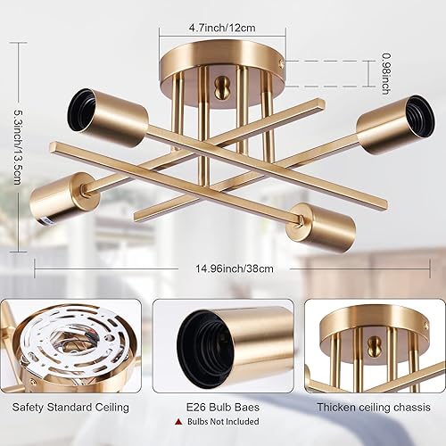 Miniatura 67 de Sputnik Candelabros, lámpara de techo moderna semiempotrada con base E26, lámparas industriales de mediados de siglo para cocina, granja, Negro