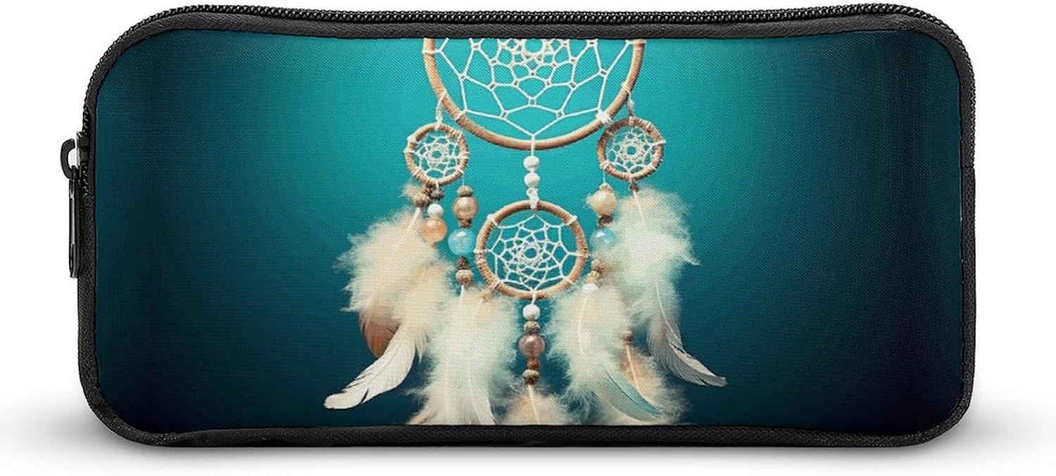 White Dream Catcher Feather Pencil Case Large Capacity Pencil Pouch