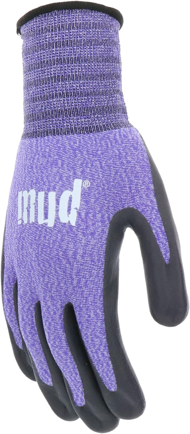 Mud Grip Women's Nylon Seamless Knit Shell Water Resistant Dotted Nitrile Palm Gardening Gloves