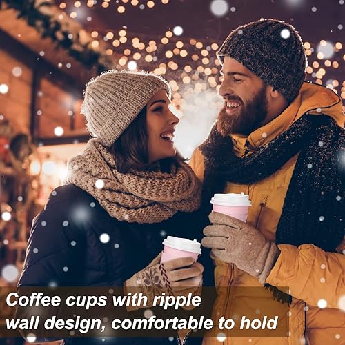 Miniatura 4 de Patelai 100 tazas de café desechables de 12 onzas con tapas y fundas a granel, taza de papel de chocolate caliente aislada para bebidas calientes y