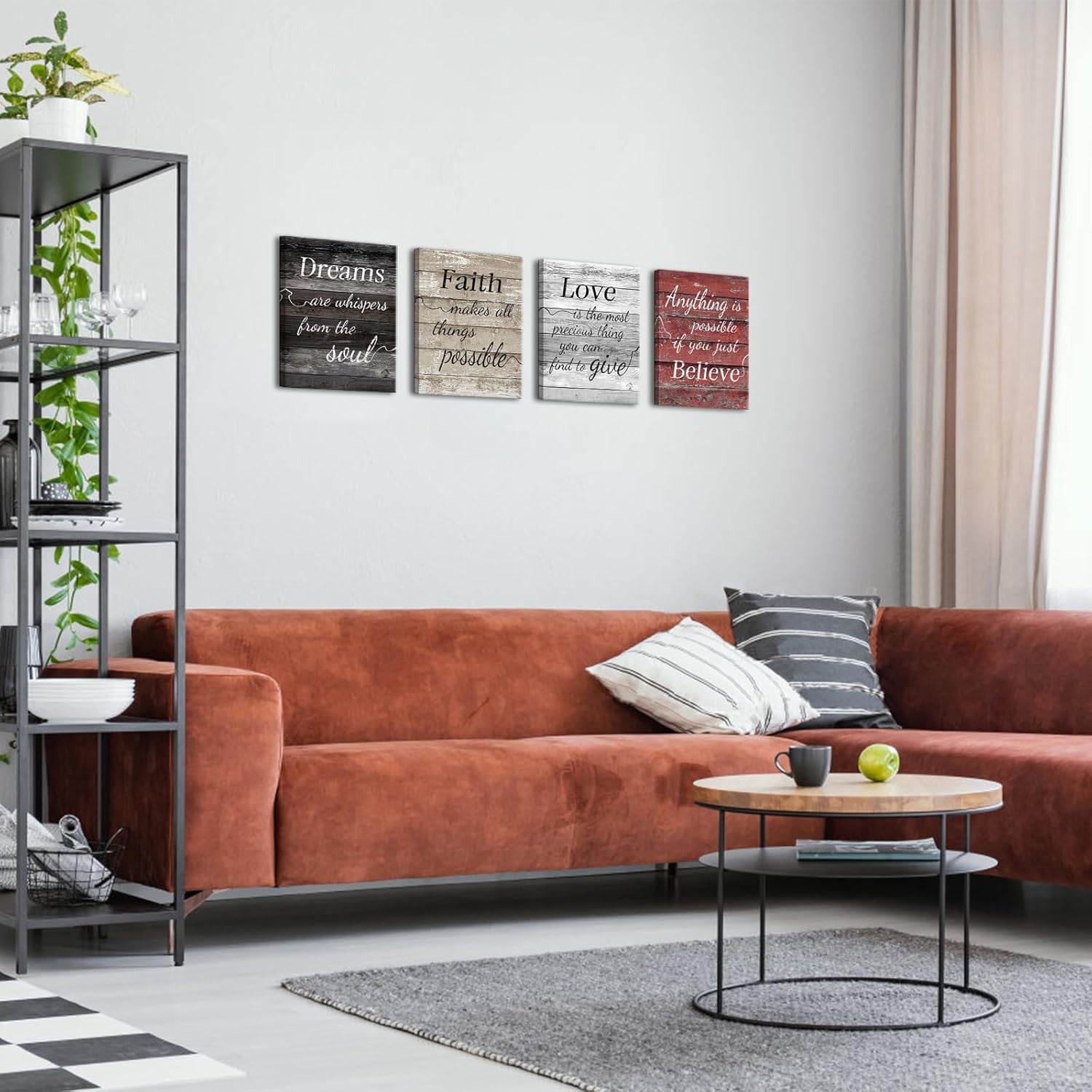 LevvArts Vintage Inspirational Wall Art Love Faith Believe Dream Wall Decor Motivaional Encouraging Pictures Canvas Prints Rustic Red and Brown Decoration - Image 3