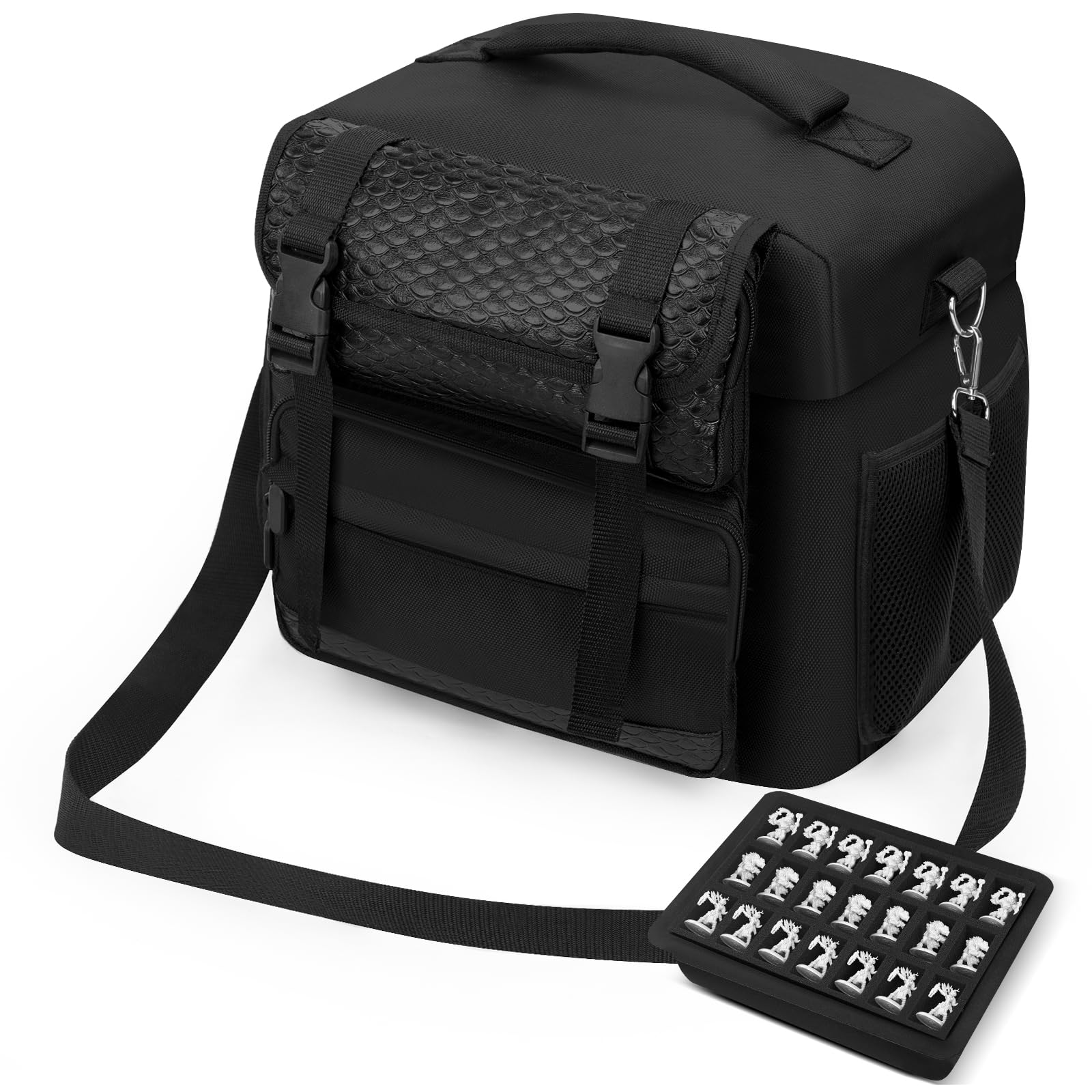 RPG-Spielzubehör-Organizer-Tasche für D&D-Spiele. Aufbewahrungskoffer für Tabletop-Spiele für DND-Miniaturen,DM's Guide,Player's Handbook, DM-Screen,Grid Mat,Würfel,Token und mehr. (Schwarz)