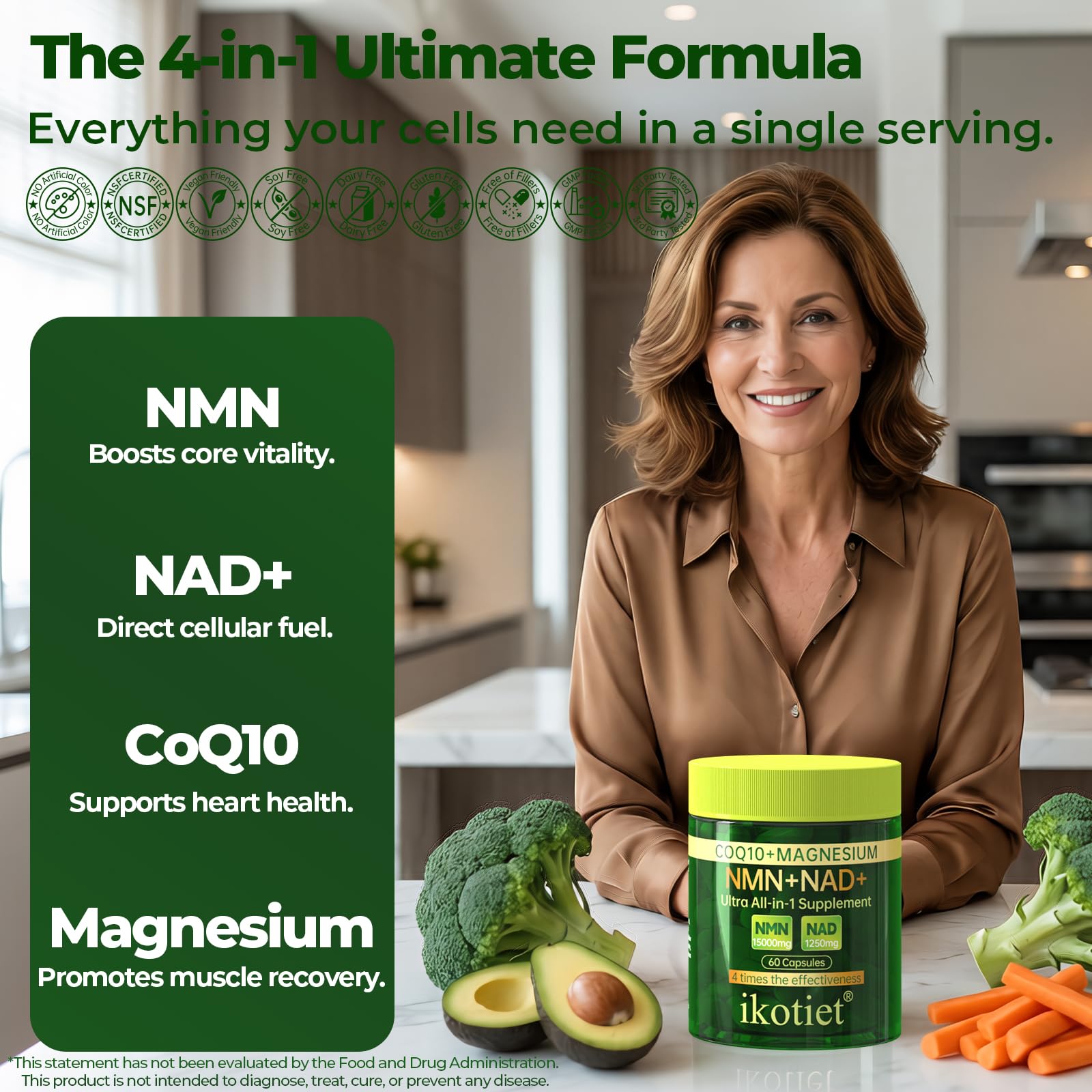 Liposomal NAD+ Supplement with CoQ10 and Magnesium - Dual Action NMN+NAD+ Formula - Supports Cellular Energy Anti-aging Brain Function - 30 Day Supply 60 Capsules - Third-Party Tested - 1 Pack — Amazon image 3