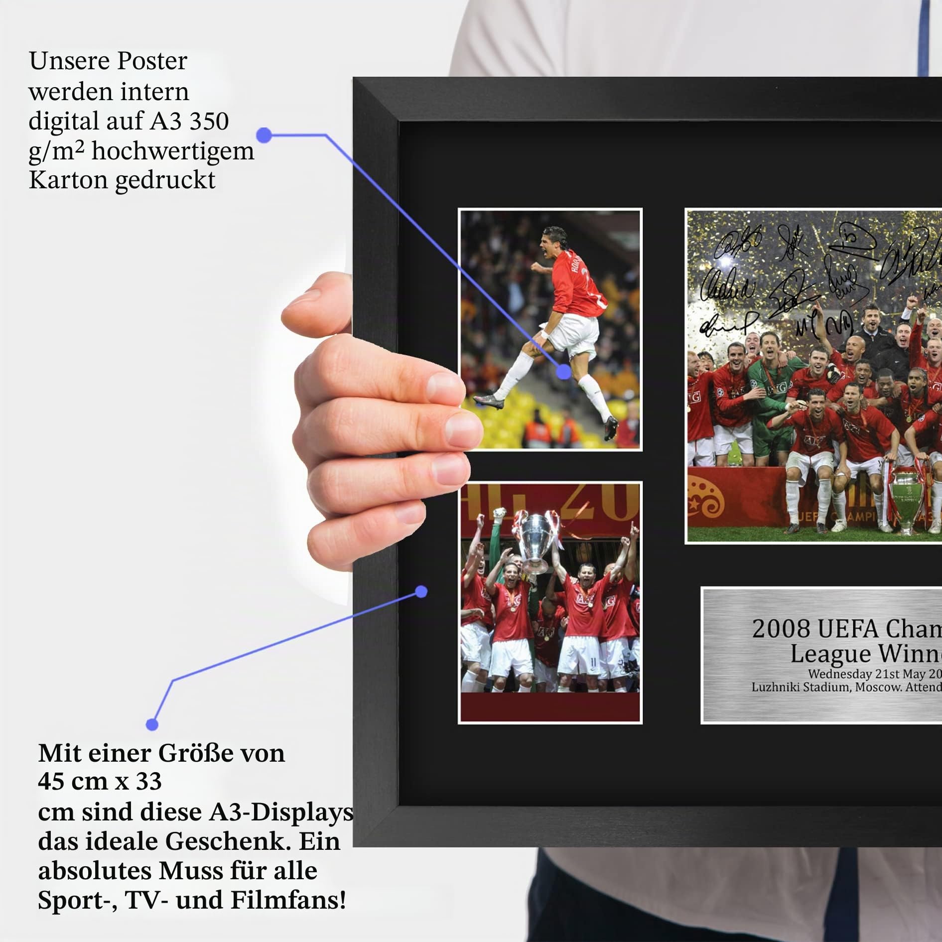 HWC Trading FR A3 2008 UEFA Euro Cup Winners gedruckte Erinnerungsstücke signiert Autogramm Display für Fußballfans und Fans – A3 gerahmt