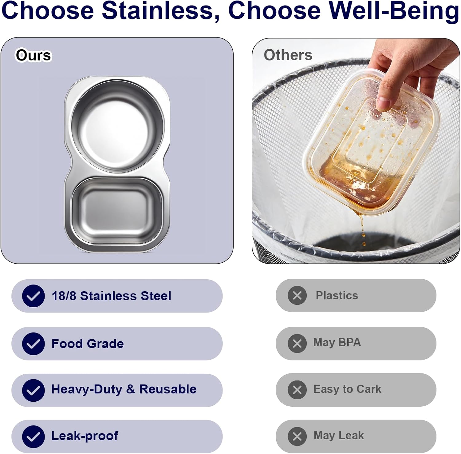 QCQHDU Snack Containers, 2-Compartment Small Stainless Steel Reusable Snack Boxes for Portion Control, Meal Prep Lunch Food Sauce Storage Lunchable Accessories Salad Dressing Containers to Go, 2 Pack - Image 5