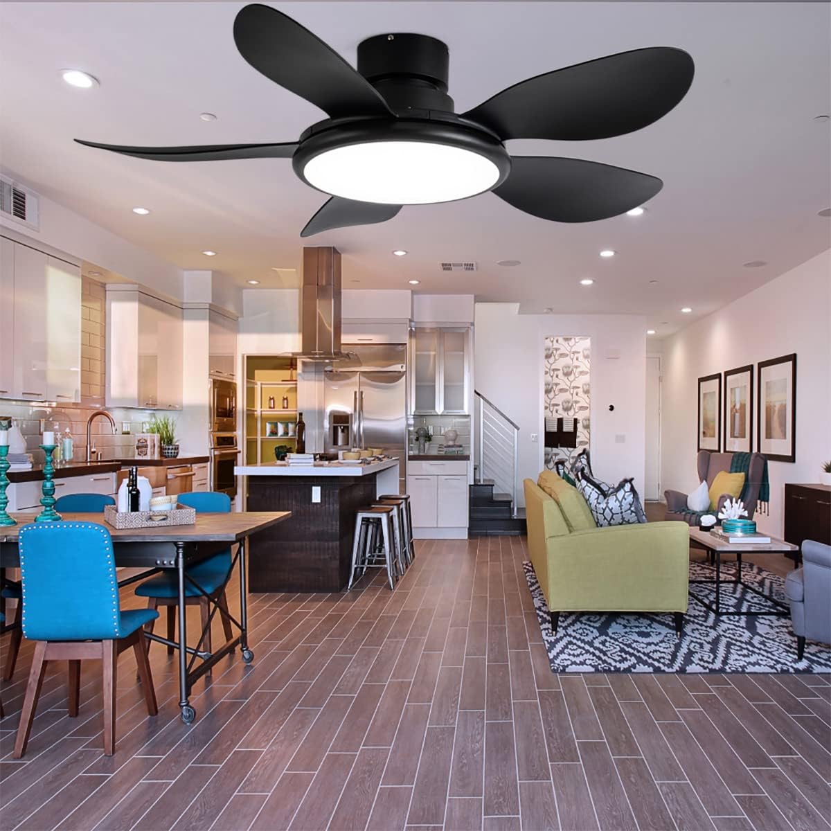 YUEGOO Quiet Ceiling Fans with Lights and Remote Control Led Dimmable Ceiling Fans with Lamps Reversible Silent Motor 6 Speed Fan Lights for Living Room/Black/42In