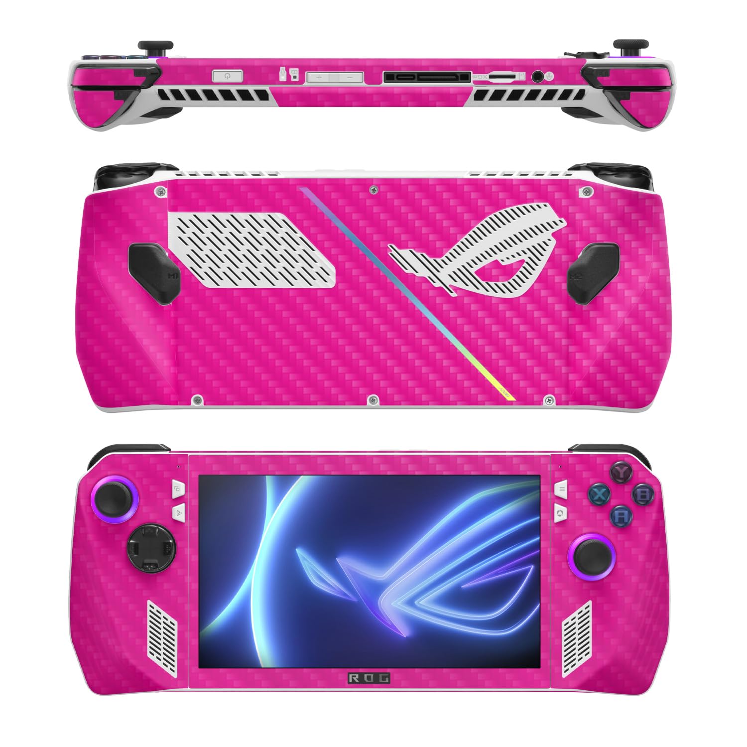 MightySkins Carbon Fiber Skin Compatible with Asus ROG Ally - Solid Hot Pink | Protective, Durable Textured Carbon Fiber Finish | Easy to Apply