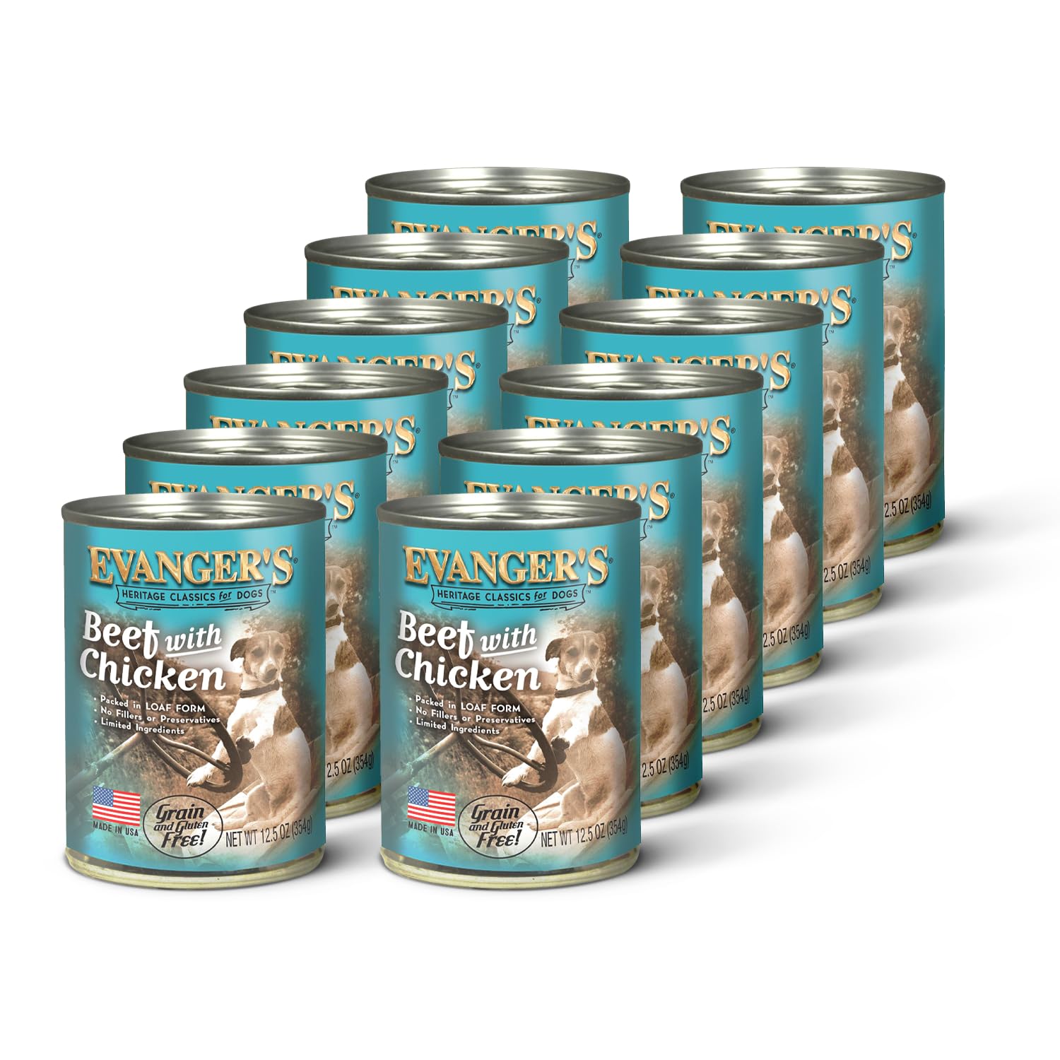 Evanger's Heritage Classic Beef with Chicken Dog Food – 12 Count, 12.5 oz Each – Loaf Style Recipe with Beef & Chicken – Wet Dog Food – Grain & Gluten