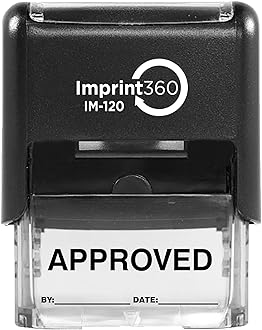Supply360 AS-IMP1102K - Approved Stamp with by: & Date:, Black Ink, Heavy Duty Commerical Self-Inking Rubber Stamp, 9/16" x 1-1/2" Impression