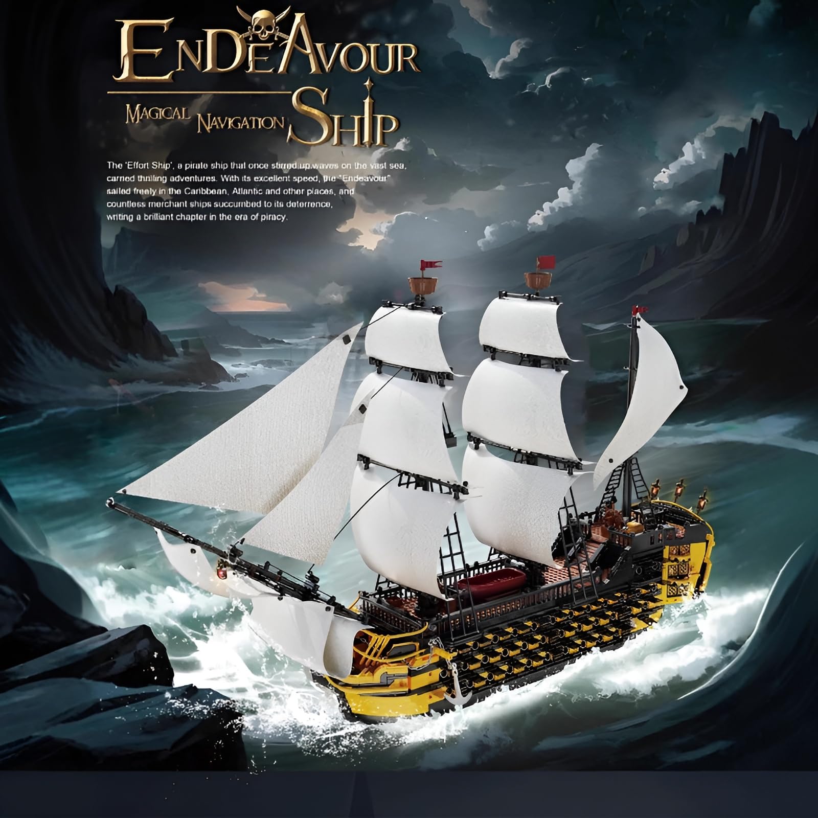 DzirePada Endeavour Schiff Bausteine Bausatz, 2475Stück Piraten Boot Modell Spielzeug, MINT Segeln Schlachtschiff Klemmbausteine Kit, Ideen Geschenke für Jugendlicher Erwachsene