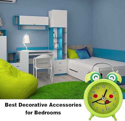 Miniatura 5 de QearFun Reloj despertador de rana para niñas, niños, rosa, kawaii, doble campana, despertador, para decoración de dormitorio, regalos de rana, reloj