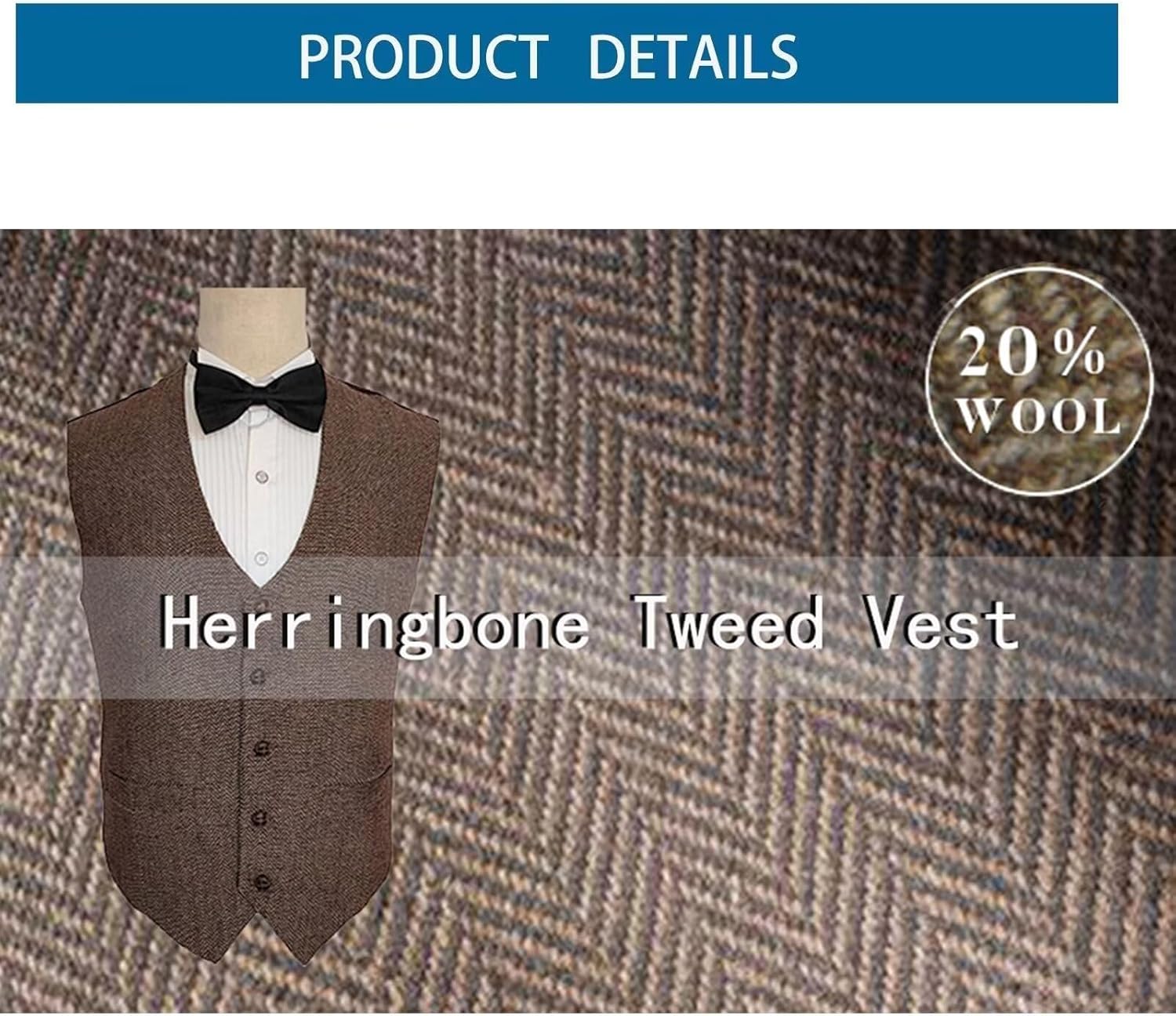 Men's Wool Herringbone Groom Vests Formal Groom's Wear Suit Tweed Vest Skinny Wedding Dress Waistcoat - Image 2