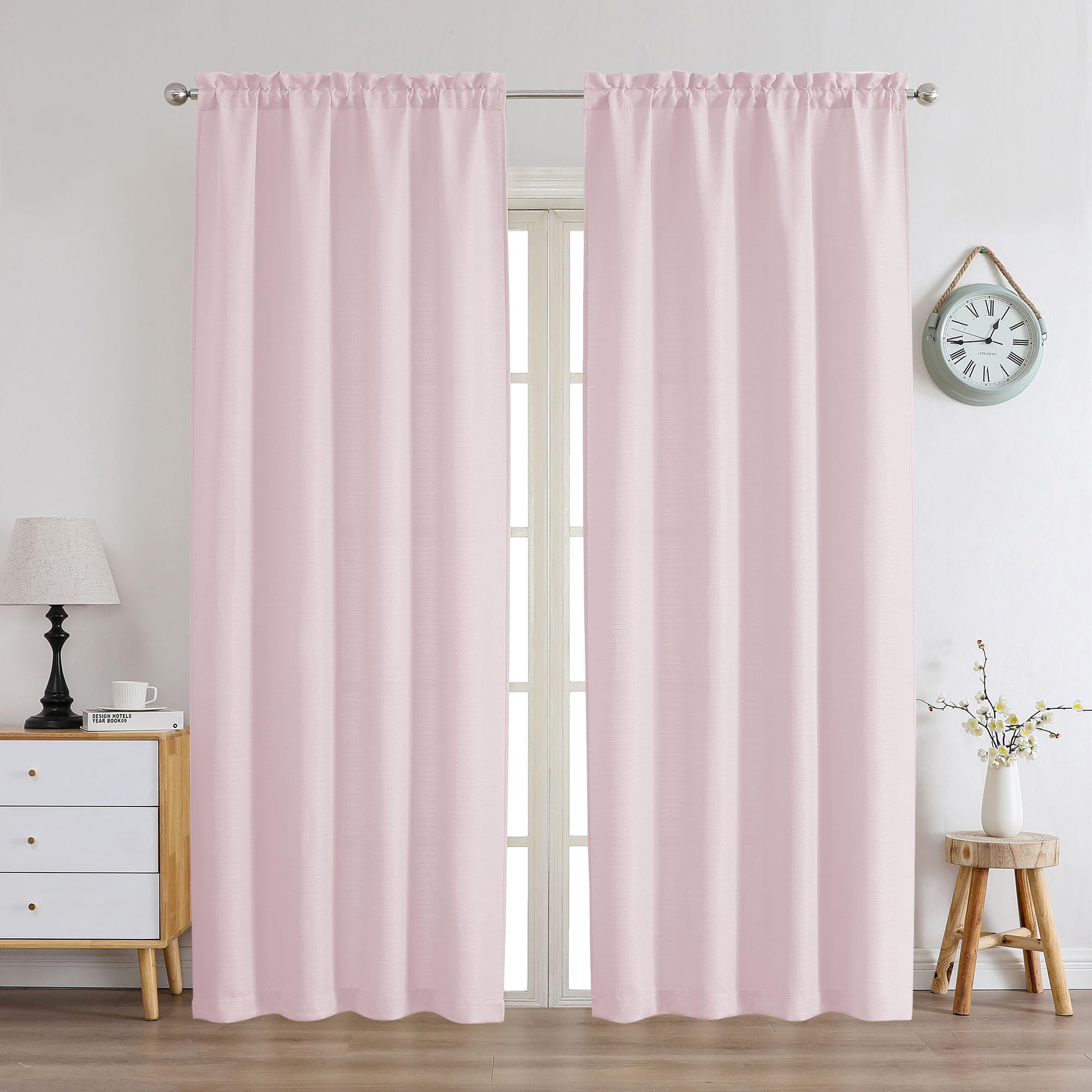 Chyhomenyc Blush Pink Curtains 78 Inch Length 2 Panels Set, Faux Linen Textured Light Filtering Soft Airy Farmhouse Curtain Drapes for Living Room Bedroom, 40Wx78L — image 1
