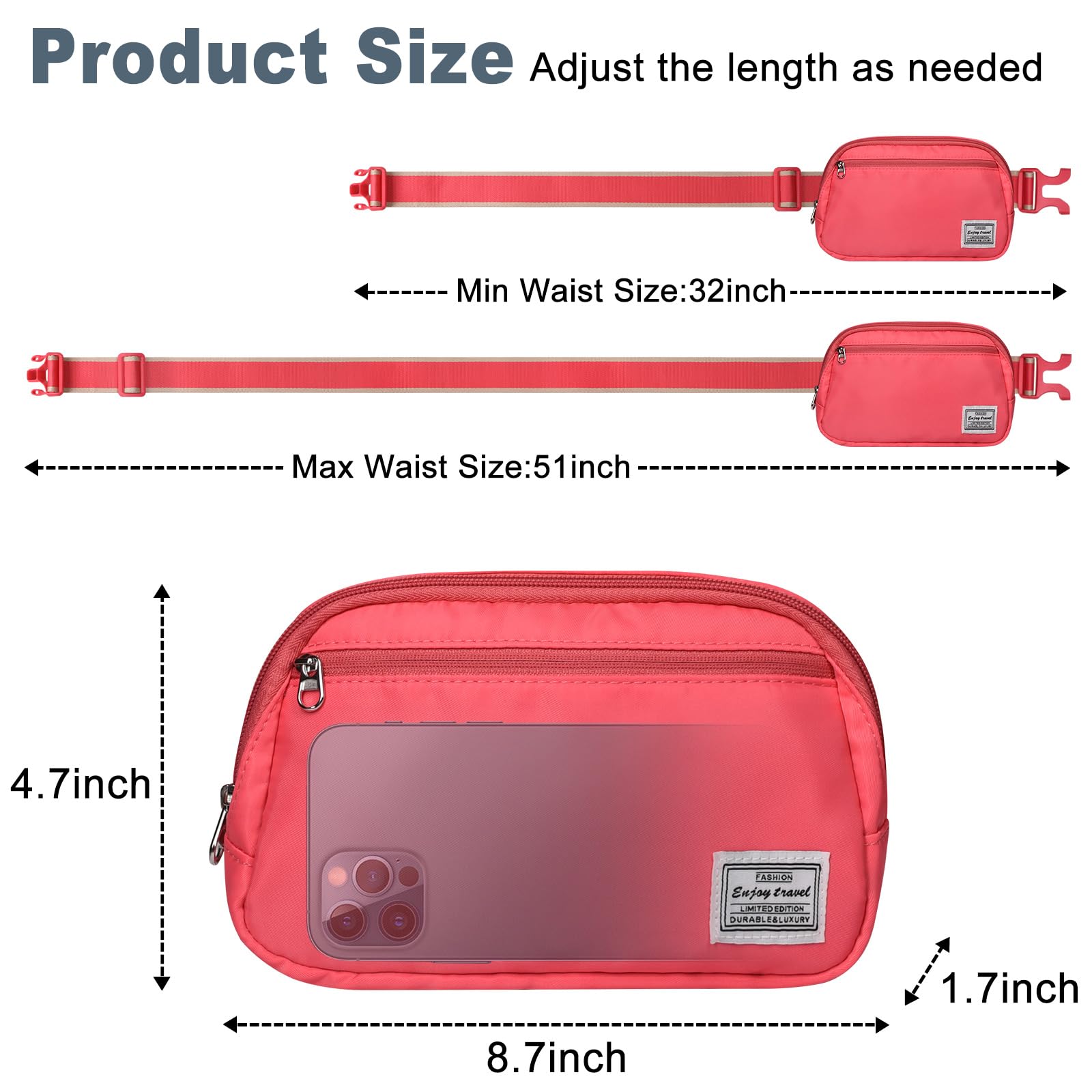 DMLuna Piccola borsa a tracolla da donna alla moda, leggera, per donne e uomini, mini marsupio con cinghia regolabile per corsa, allenamento, viaggi