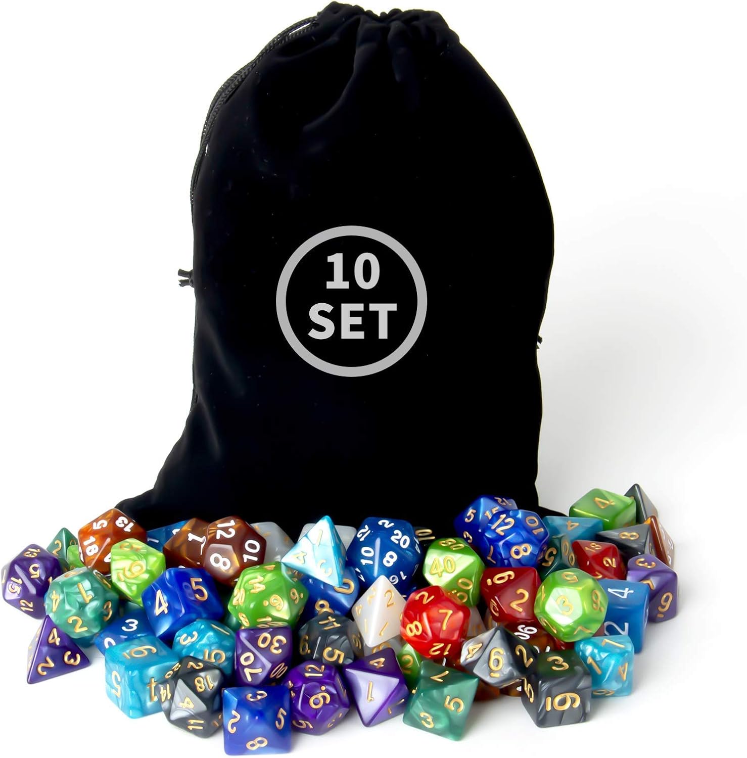 DND Dice Set D&D of 70 Pieces Polyhedral DND Dice for DND RPG MTG and Other Table Games with Dice Bag, 10 Colors