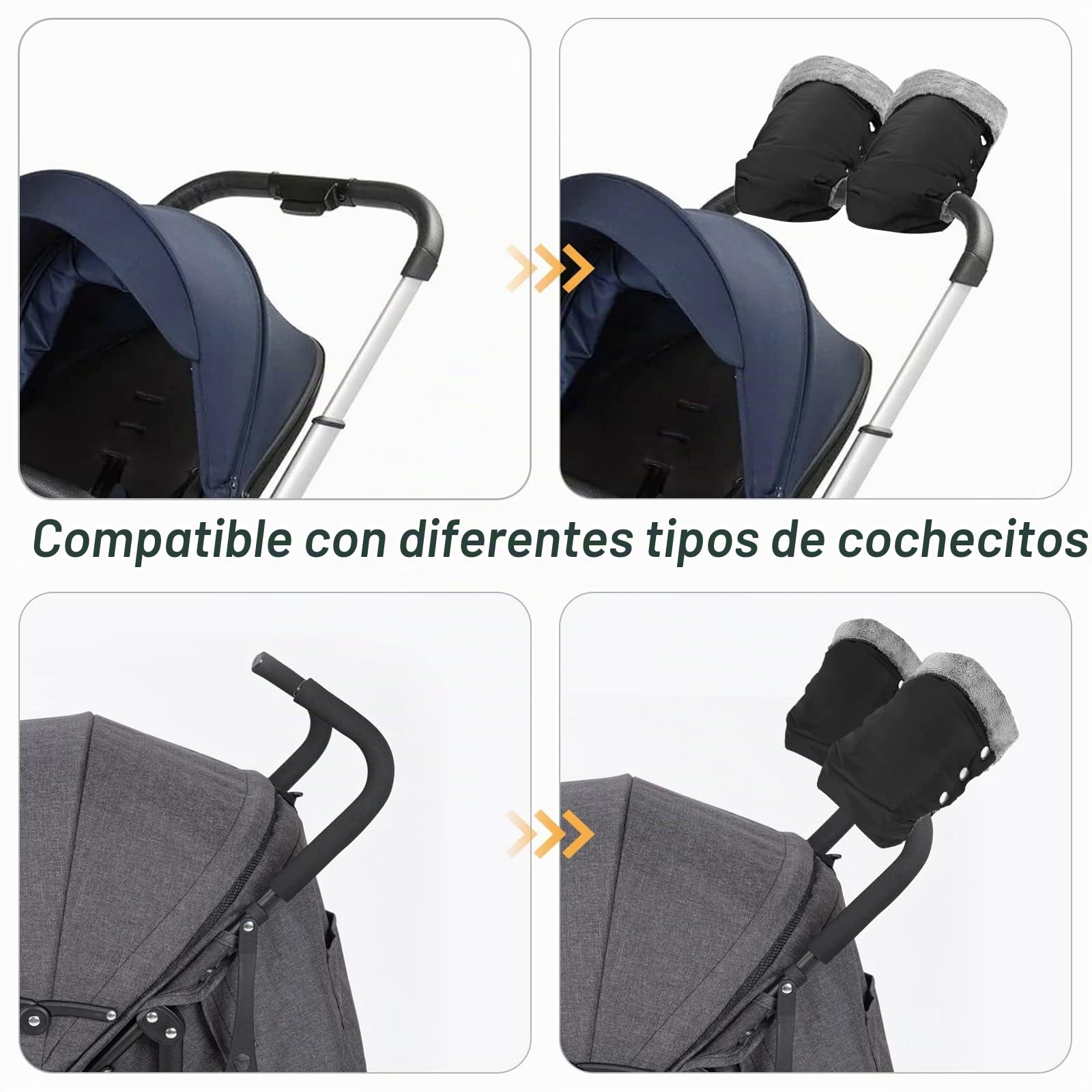 Guantes de Cochecito, Guantes Calientes para Cochecito Impermeables Extra Gruesos Para Todos los Cochecitos - Negro