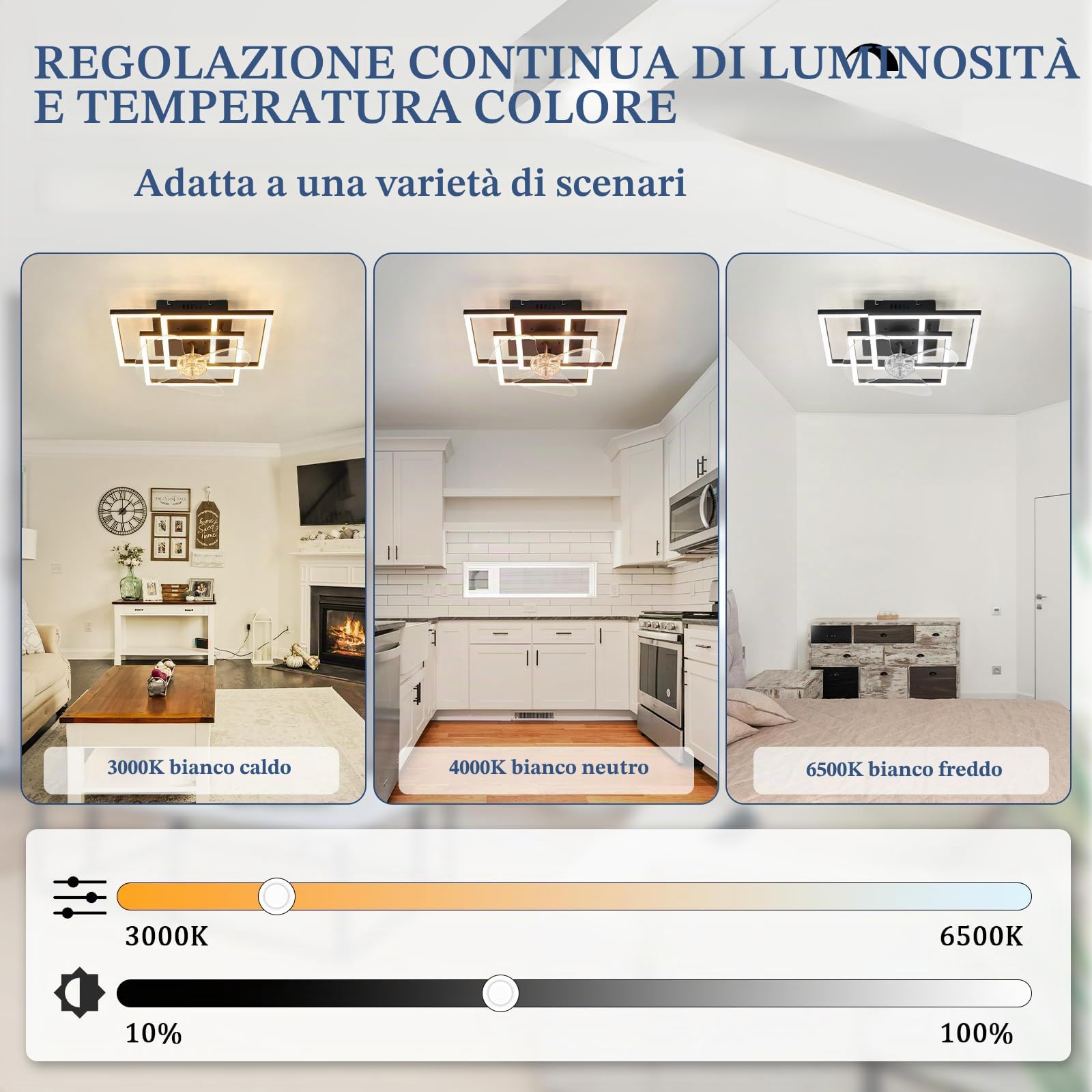 Homefire Ventilatore da soffitto con illuminazione silenzioso dimmerabile | Lampada da soffitto LED con ventilatore e telecomando 3000K-6500K 6 velocità moderno nero e timer per soggiorno e cucina