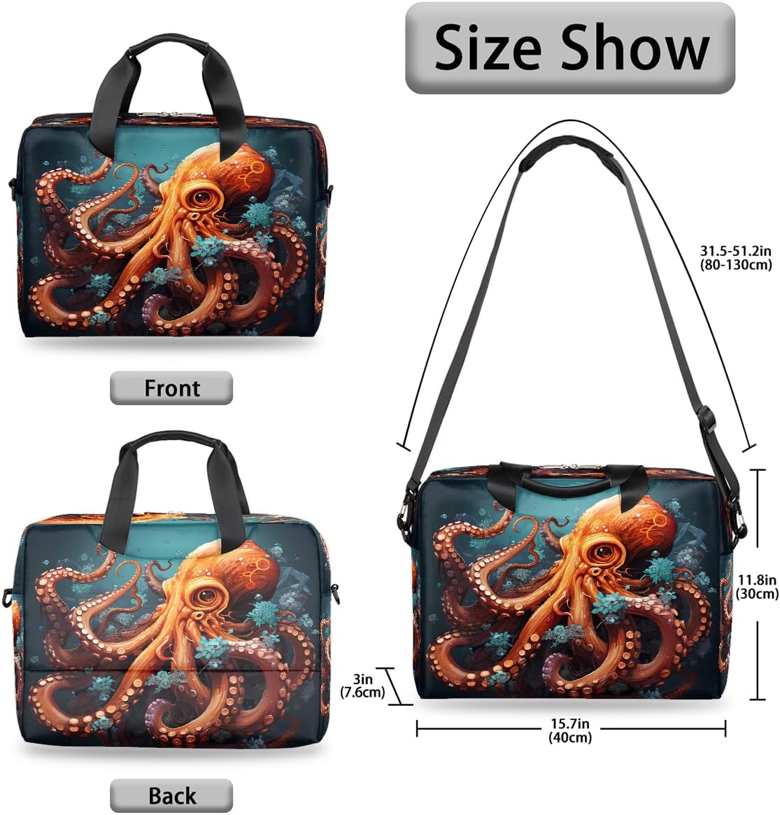 Laptop Bag Ocean Sea Octopus Laptop Case Sleeve Messenger Bags with Shoulder Strap Briefcase for Laptop 13 14 14.5 15.6 16 in
