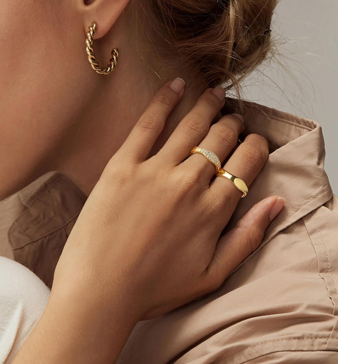 YANODA Chunky Wavy Gold Rings for Women, 14K Gold Plated Statement Rings with CZ Stackable Gold Rings Minimalist Fashion Jewelry for Everyday Wear Size 6 7 8 9 10