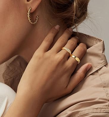 YANODA Chunky Wavy Gold Rings for Women, 14K Gold Plated Statement Rings with CZ Stackable Gold Rings Minimalist Fashion Jewelry for Everyday Wear Size 6 7 8 9 10