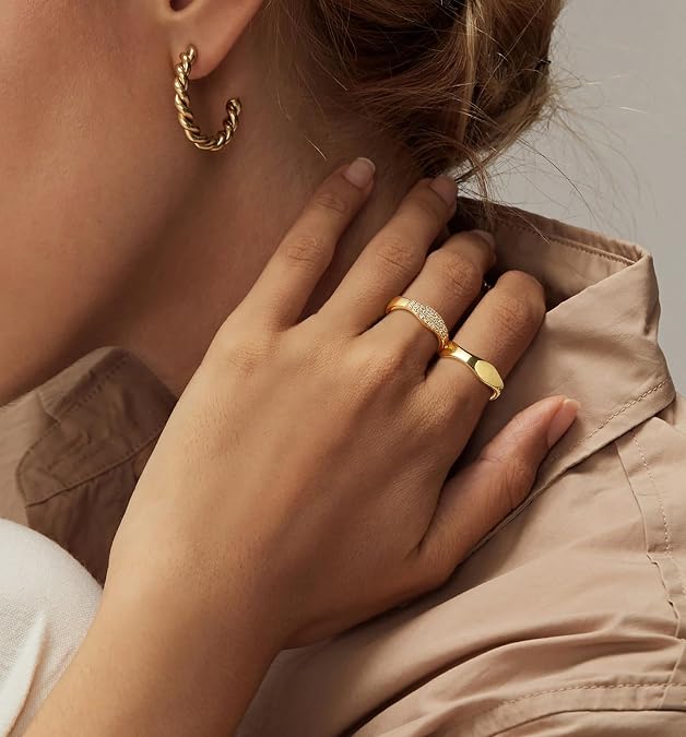 YANODA Chunky Wavy Gold Rings for Women, 14K Gold Plated Statement Rings with CZ Stackable Gold Rings Minimalist Fashion Jewelry for Everyday Wear Size 6 7 8 9 10