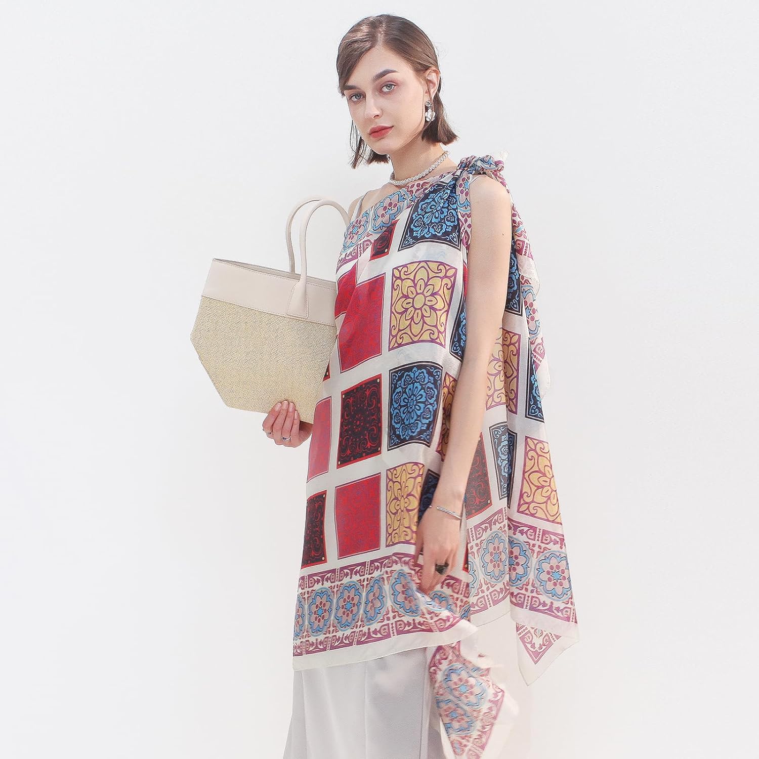 DANA XU Women's 100% Mulberry Satin Silk Pashmina Shawl Wraps Extra Large Floral Scarf for Evening Dresses, Soft Oversized - Image 7