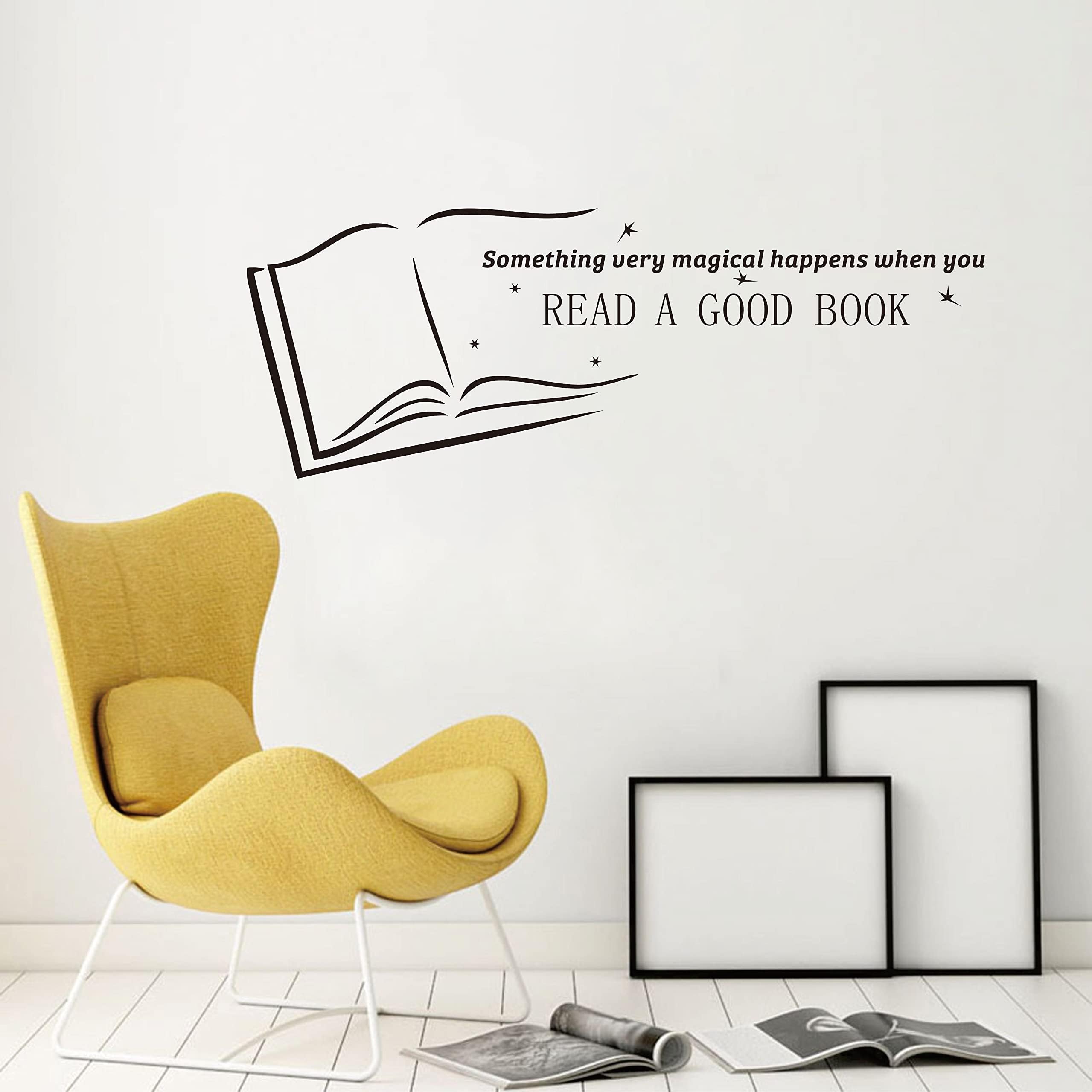 YOYOYU ART HOME DECOR Vinyl Sticker for Kids Room Wall Decal Read A Good Book Inspirational Quotes Vinyl Wall Stickers School Library Decoration Wall Decals AY1862 (Black, 42X114CM)