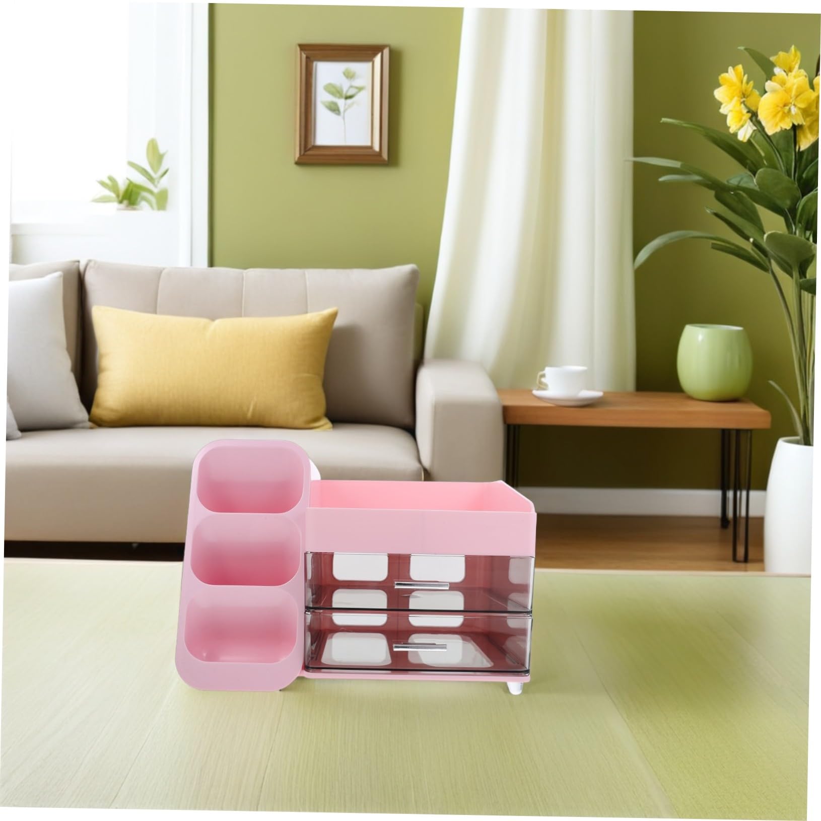 Rose Boîte de Rangement Maquillage Multifonctionnelle en Plastique