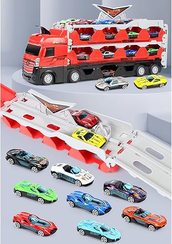 Miniatura 3 de Mega Hauler - Camión transportador con pista de carreras de eyección, para niños, catapulta y disparo, camión grande plegable de almacenamiento,