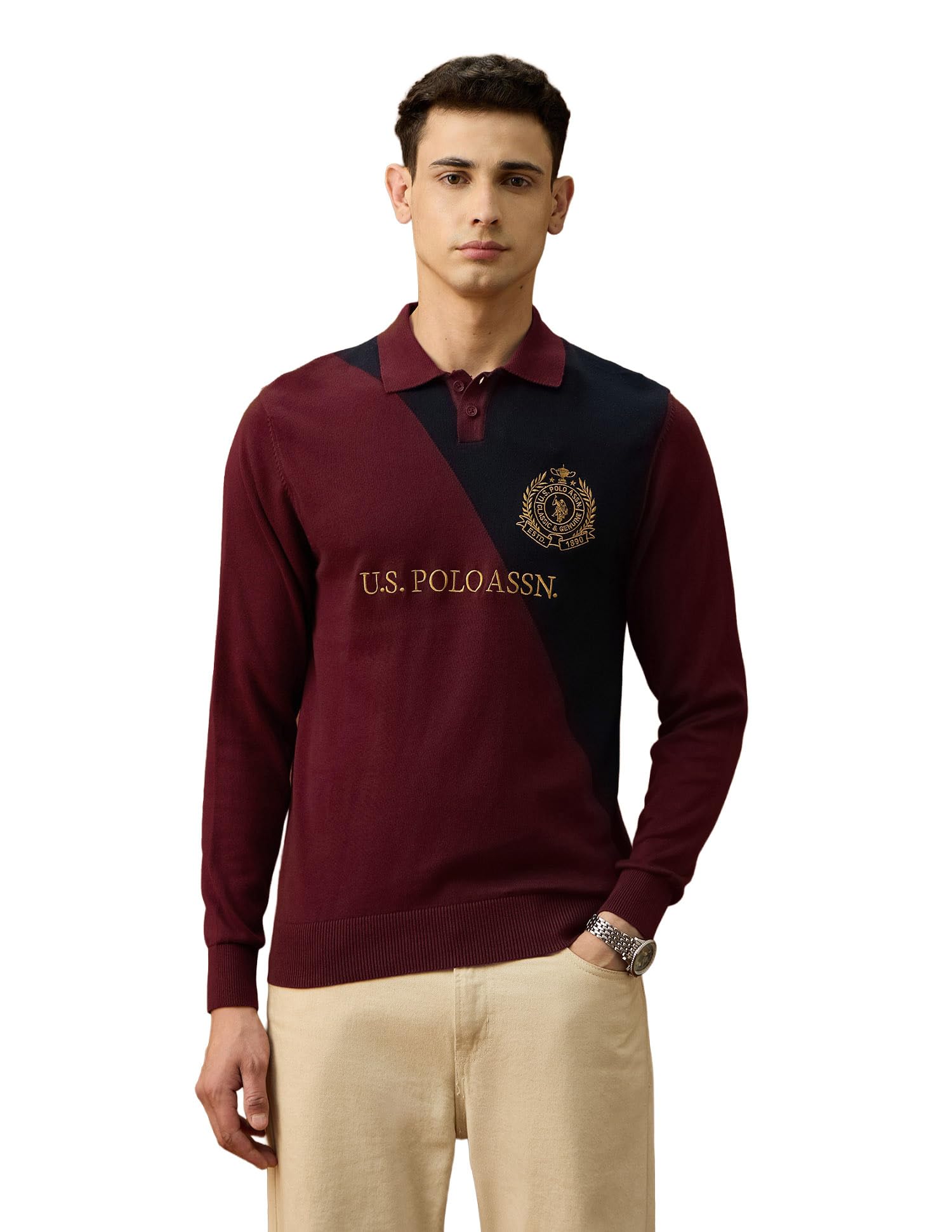 u.s. polo assn. U.s.Polo Association Men's Brand Embroidered Varsity Theatre Sweater-picture-43