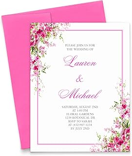 Pink Floral Wedding Invitations With Envelopes, Personalized Wedding Inv...