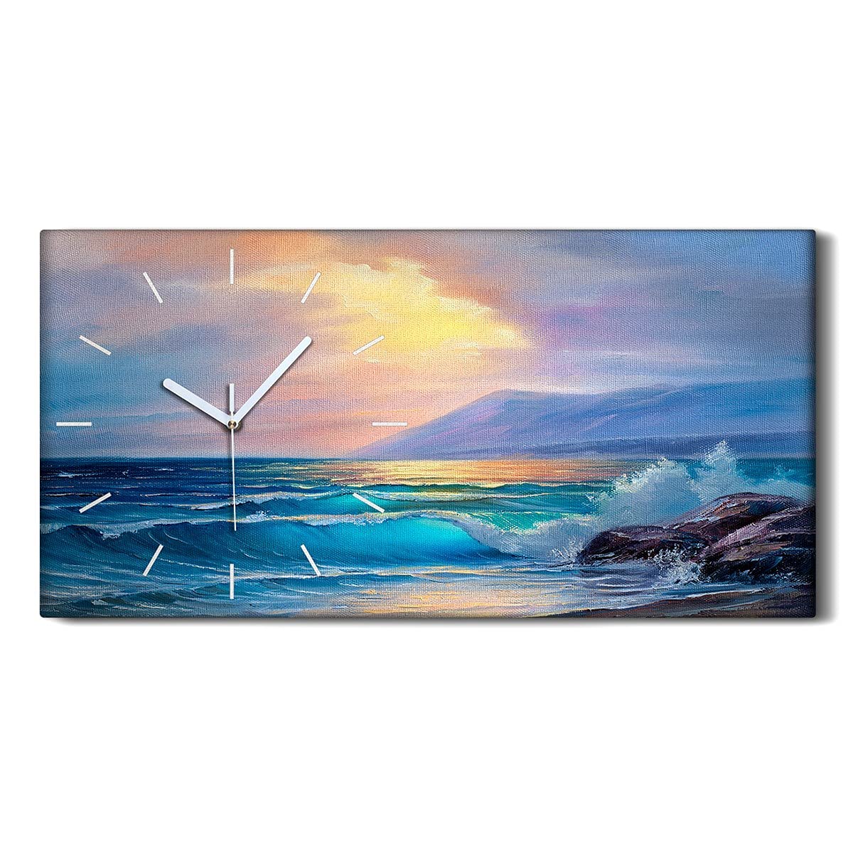 Horloge sur toile décoration art moderne salon chambre 60x30cm paysage marin silencieux