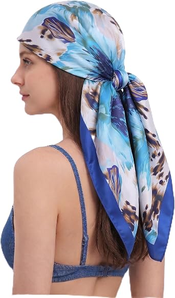 YOUR SMILE Polyester Scarf Womens Fashion Pattern Large Square Satin Headscarf 35x35