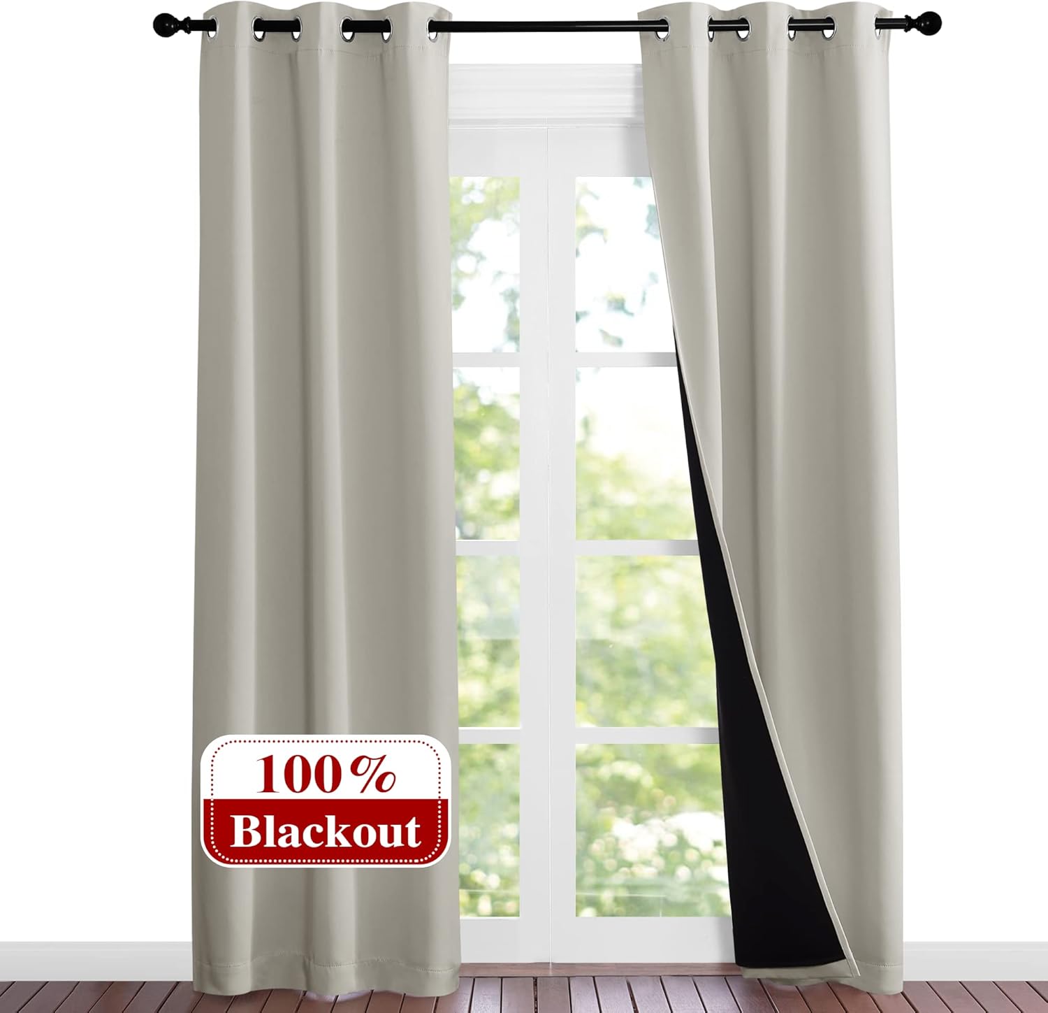 NICETOWN Natural Blackout Curtains 84 inches Long, Full Light Blocking Drapes with Black Liner, Noise Reducing Thermal Insulated Draperies for Doorway Nursery (2 Pieces, 37-inch Wide Each Panel) Natural 37"W x 84"L (Pack of 2)