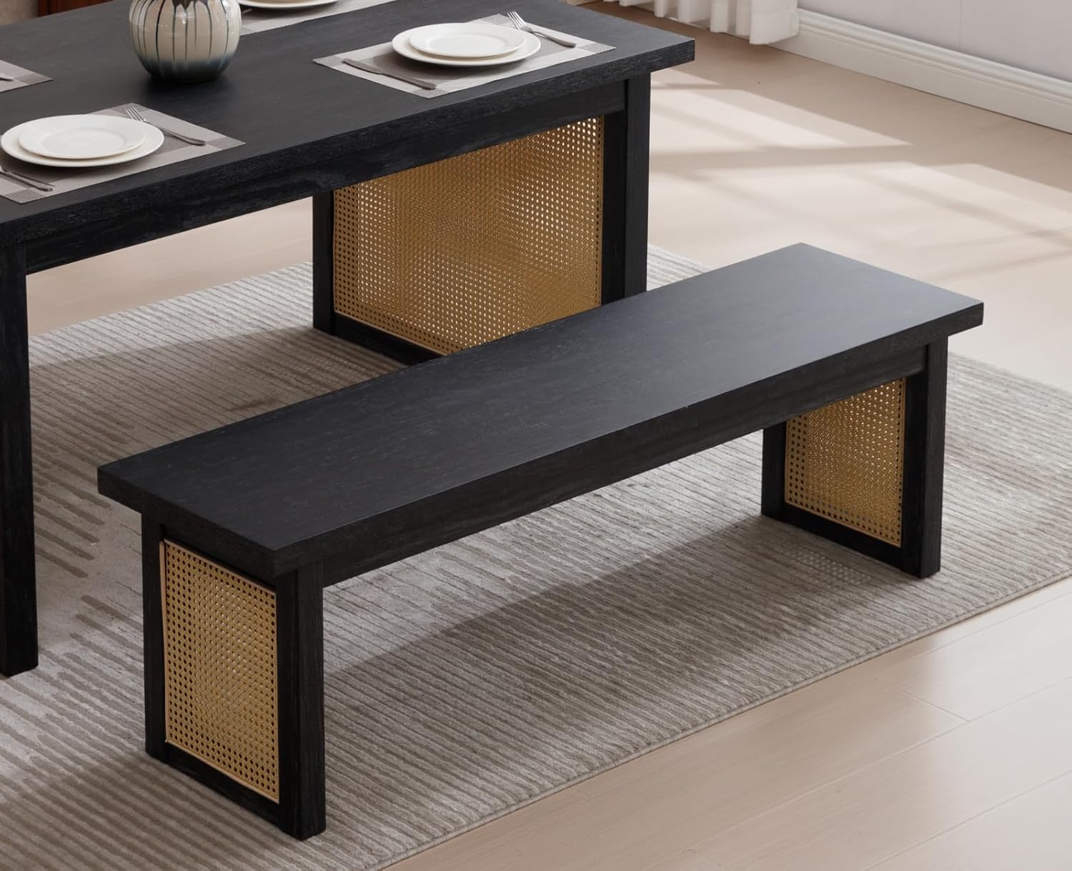 EALSON Farmhouse Dining Bench 60 Inch Wood Dining Table