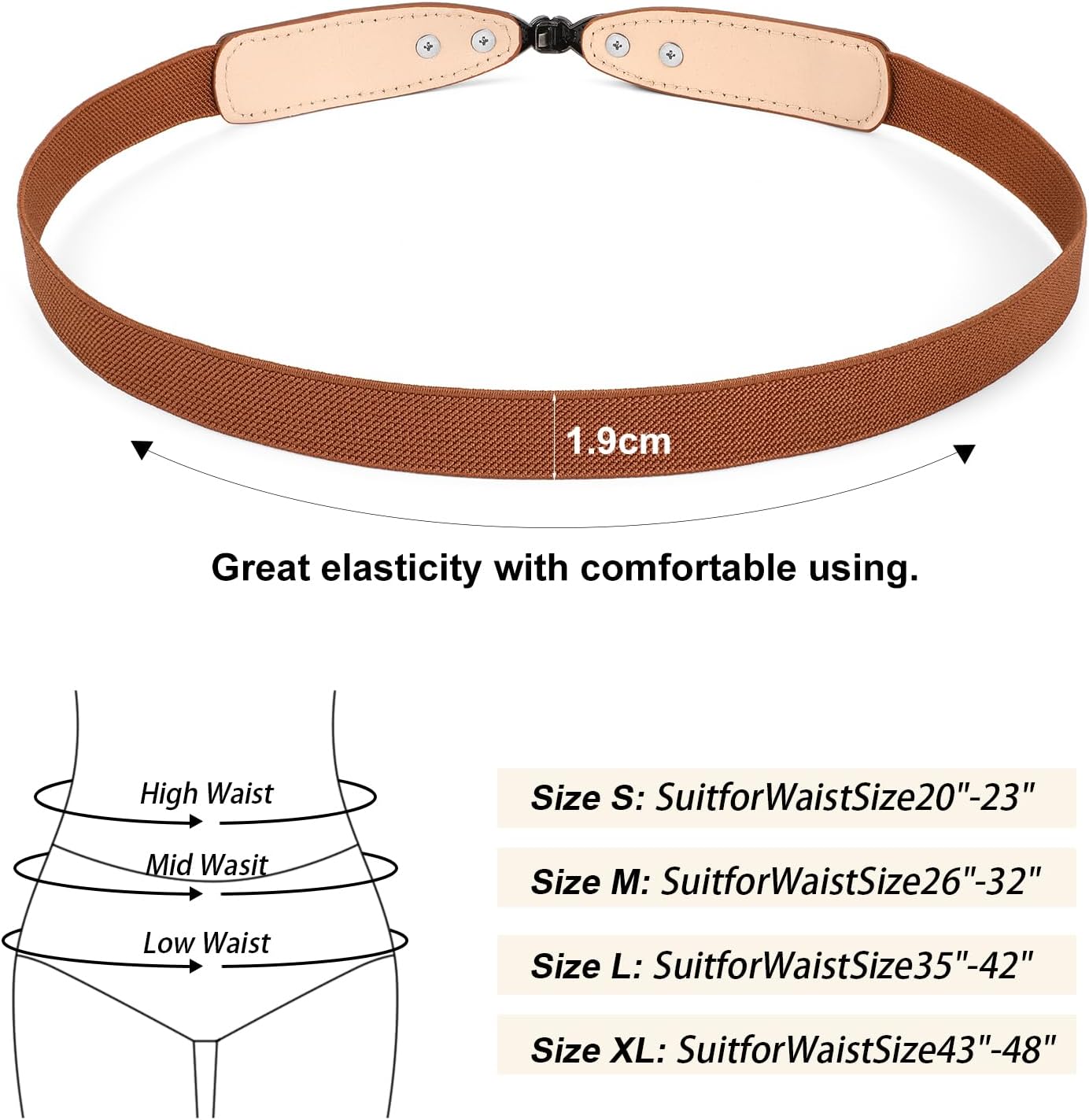 JASGOOD Women Skinny Elastic Stretch Belt for Dresses Retro Ladies Waist Vintage Thin Belt, Brown