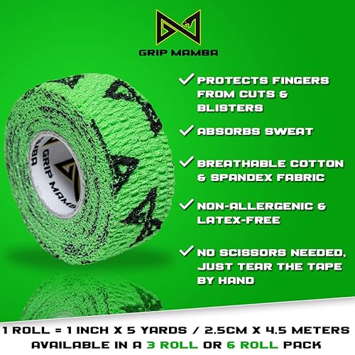 Miniatura 5 de GRIP MAMBA Cinta elástica atlética para dedos, 1 pulgada de ancho con adhesivo premium, protege el pulgar de la mano y mejora el agarre, envoltura