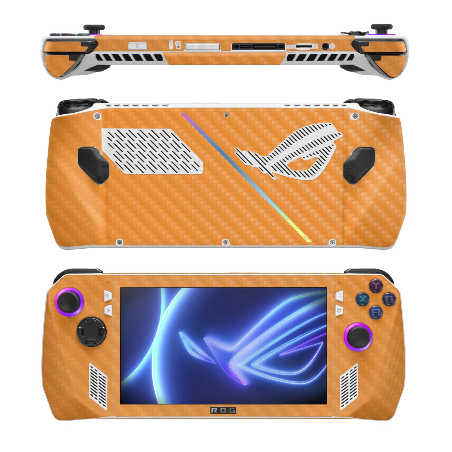 MightySkins Carbon Fiber Skin Compatible with Asus ROG Ally - Solid Orange | Protective, Durable Textured Carbon Fiber Finish | Easy to Apply
