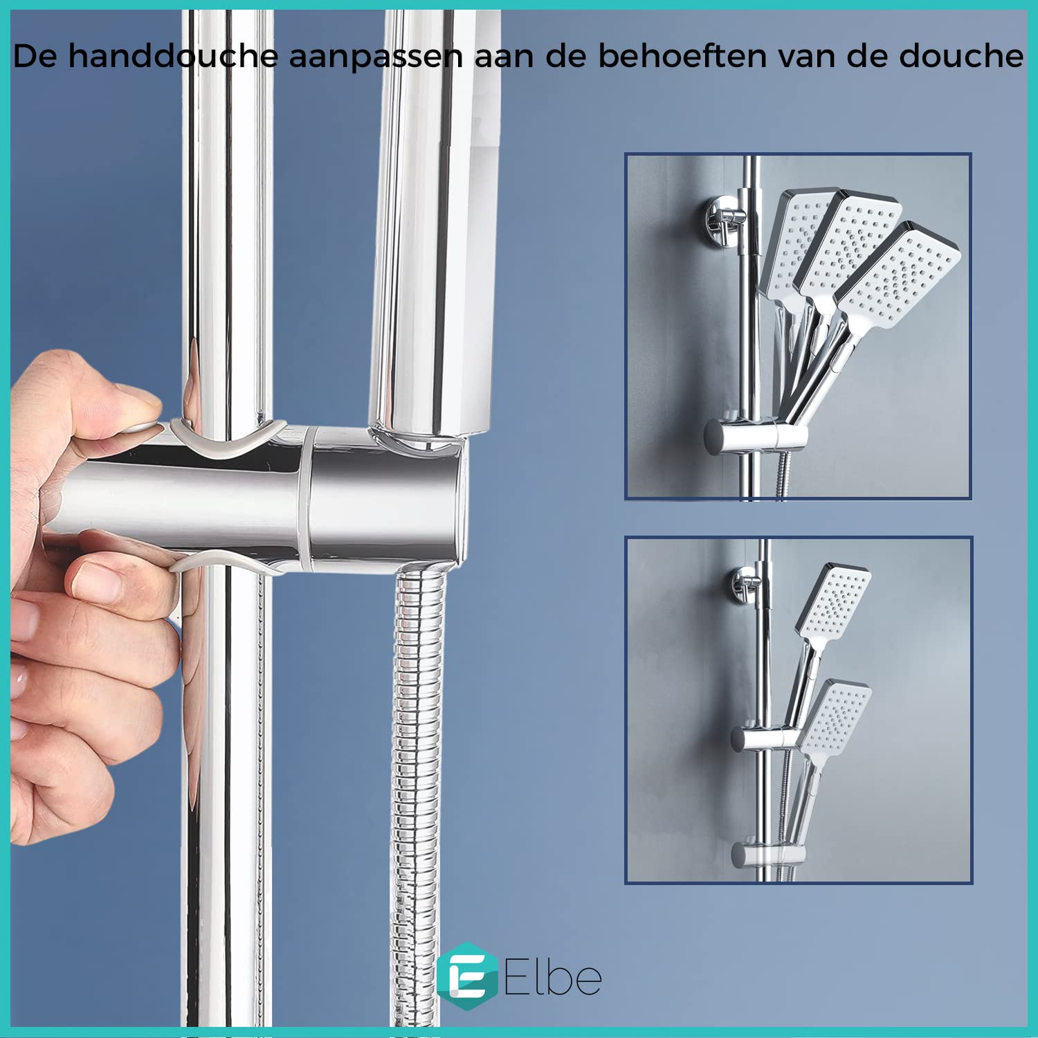 Douchesysteem van roestvrij staal van ELBE, regendouche met douchekop van 304 roestvrij staal 30x30cm vierkant, doucheset zonder kraan, chromen Douchesysteem van roestvrij staal van ELBE, regendouche met douchekop van 304 roestvrij staal 30x30cm vierkant, doucheset zonder kraan, chromen