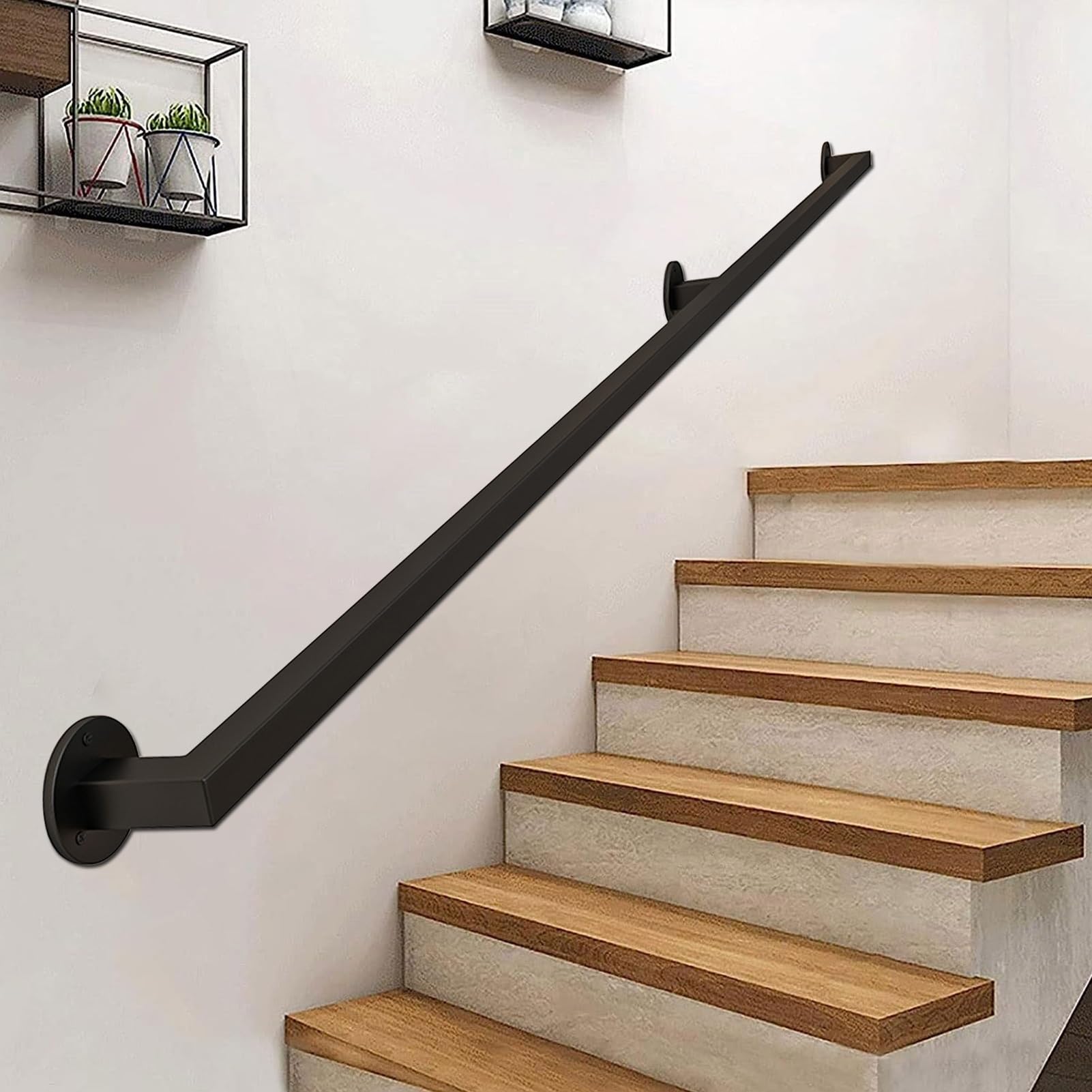 Rampe d'escalier en fer forgé noir 3m, kit complet de sécurité pour couloir et marches intérieurs