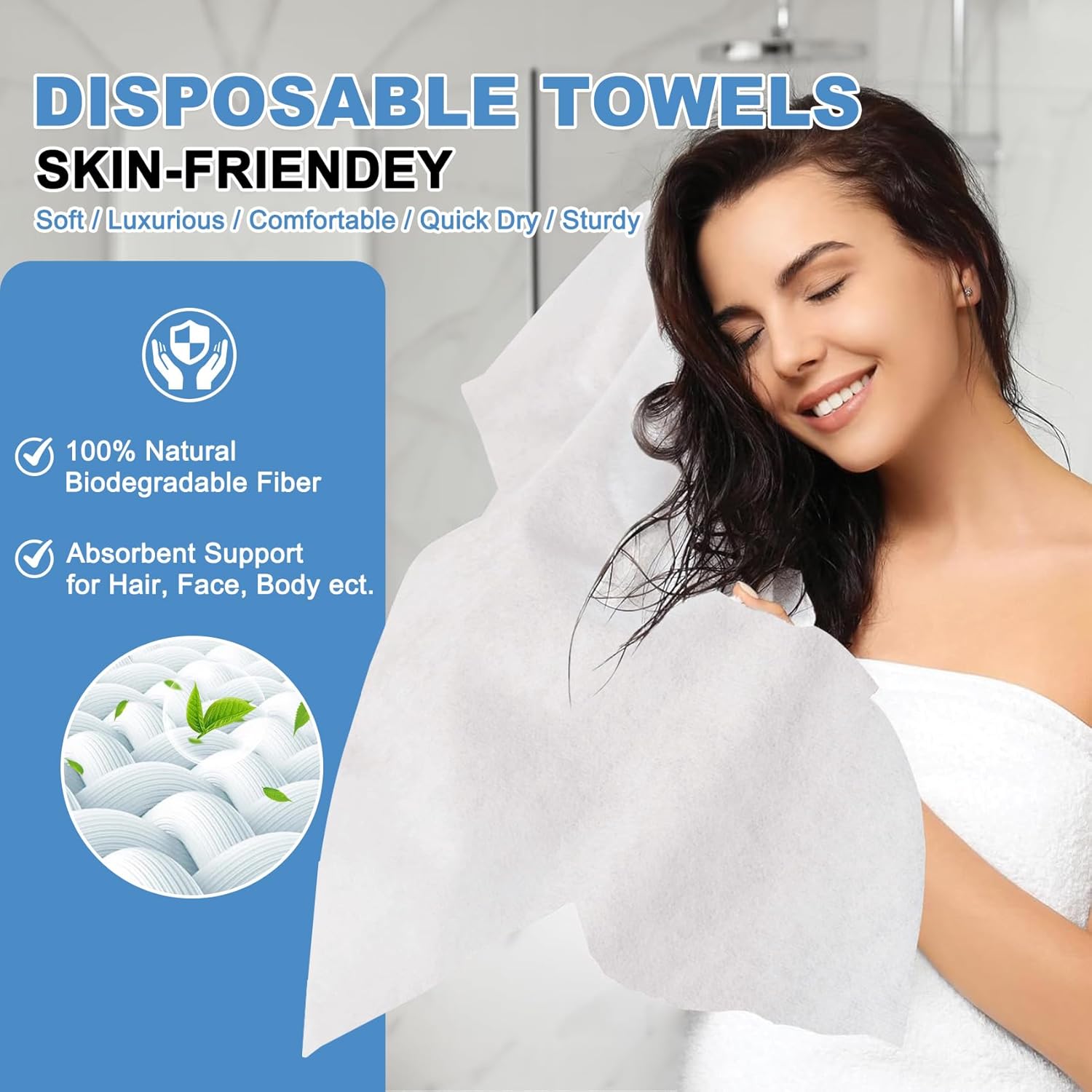 Disposable Hair Drying Towel 32"x16", Ultra Absorbent & Soft Disposable Body Towels, Single-Use Cleaning Towels, Suitable for Home, Salon, Travel, Comping, Gym, Pet - 50 Count Bulk
