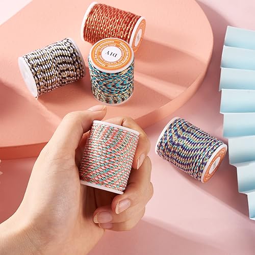 Miniatura 7 de Beadthoven - Cuerda trenzada de 0.069 pulgadas, 25.8 yardas de colores, cuerda metálica para anudar china, cuerda de macramé, cuerda de arcoíris