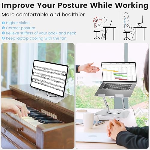 Miniatura 8 de Soporte ajustable para laptop, soporte para computadora con base giratoria de 360, soporte ergonómico para computadora portátil para escritorio