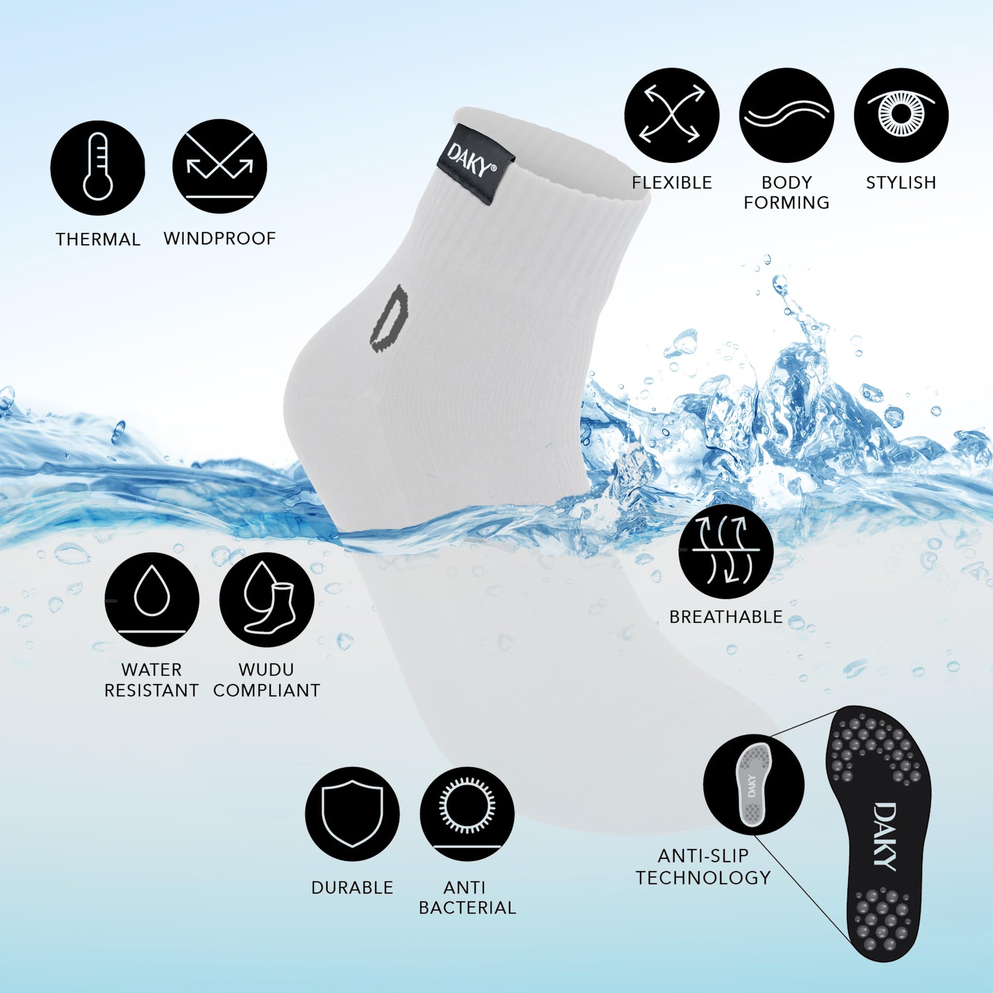DAKY Waterproof Socks for Men & Women - Over-Ankle Socks with Non-Slip Grip for Running, Hiking, Cycling, Kayaking, Outdoor Sport