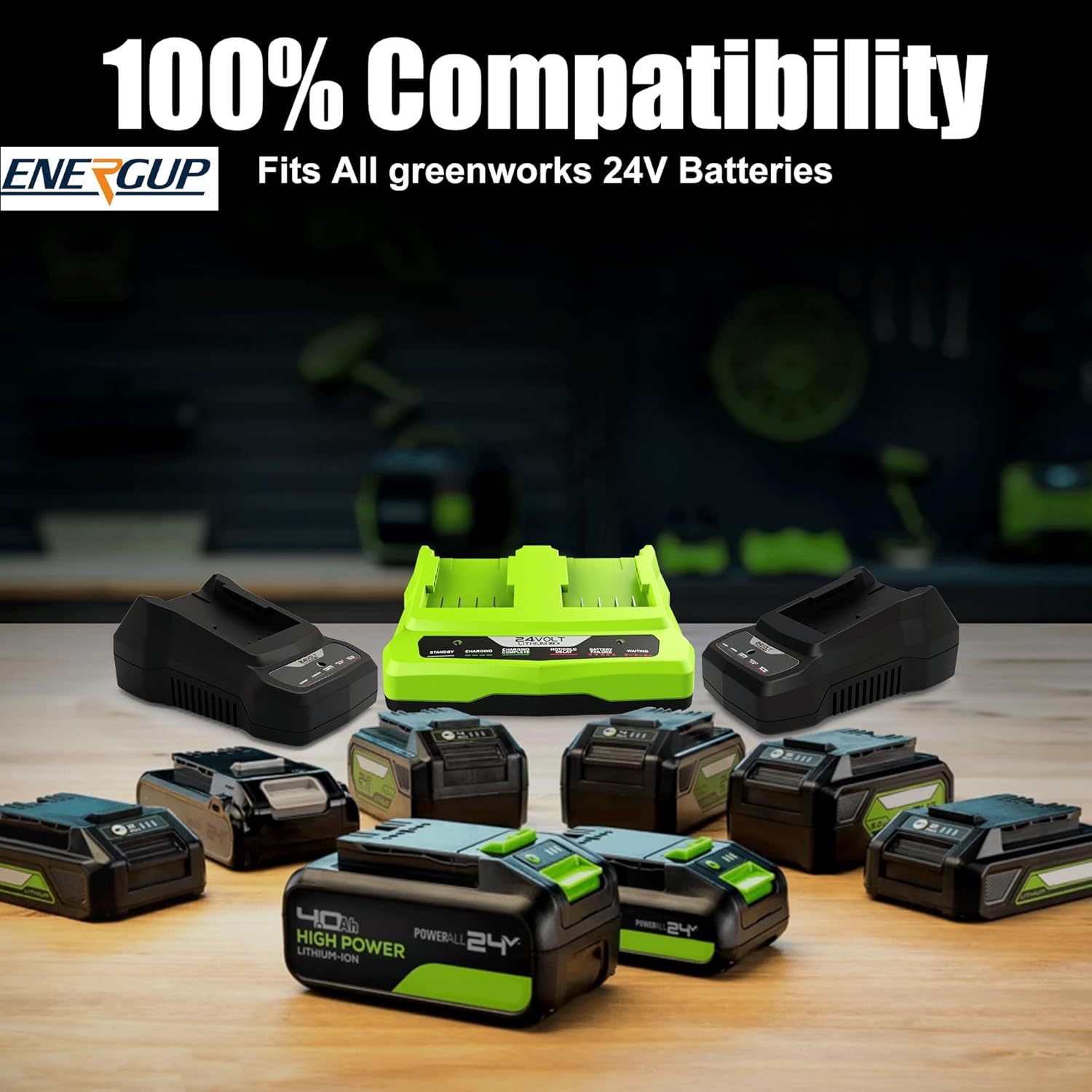 energup 2Pack 24Volt Replacement Greenworks 24V Battery 3.5A, 29842 29852 29322 BAG709 BAG710 20352 22232 2508302 for 2X24V Batteries with 1Port 24Volt greenworks Battery Charger