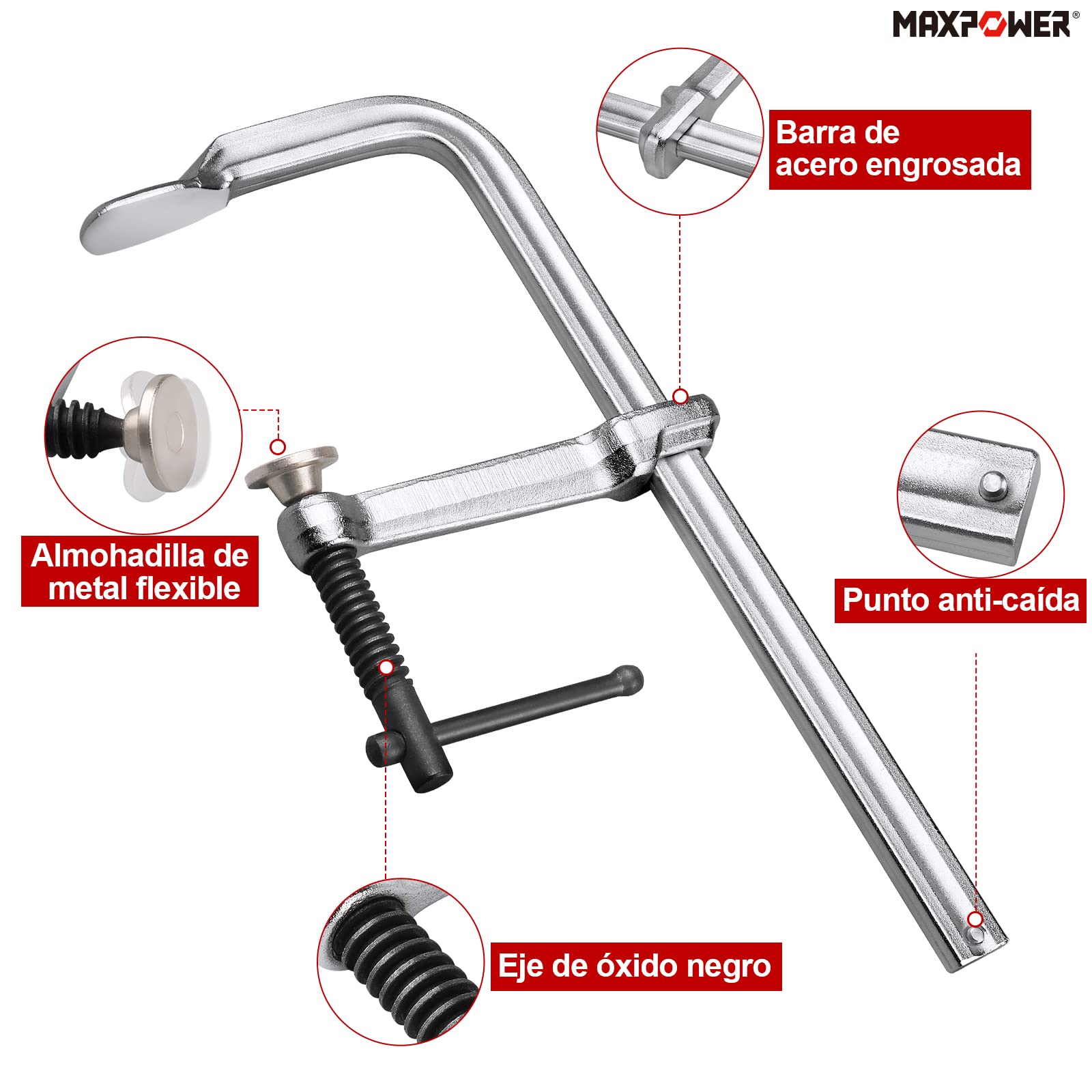 MAXPOWER Sargentos Carpintero, Metal Sargento de Tornillo Sargento de Barra Mordaza Carpintero de Acero 4 Piezas, 300 x 120 mm