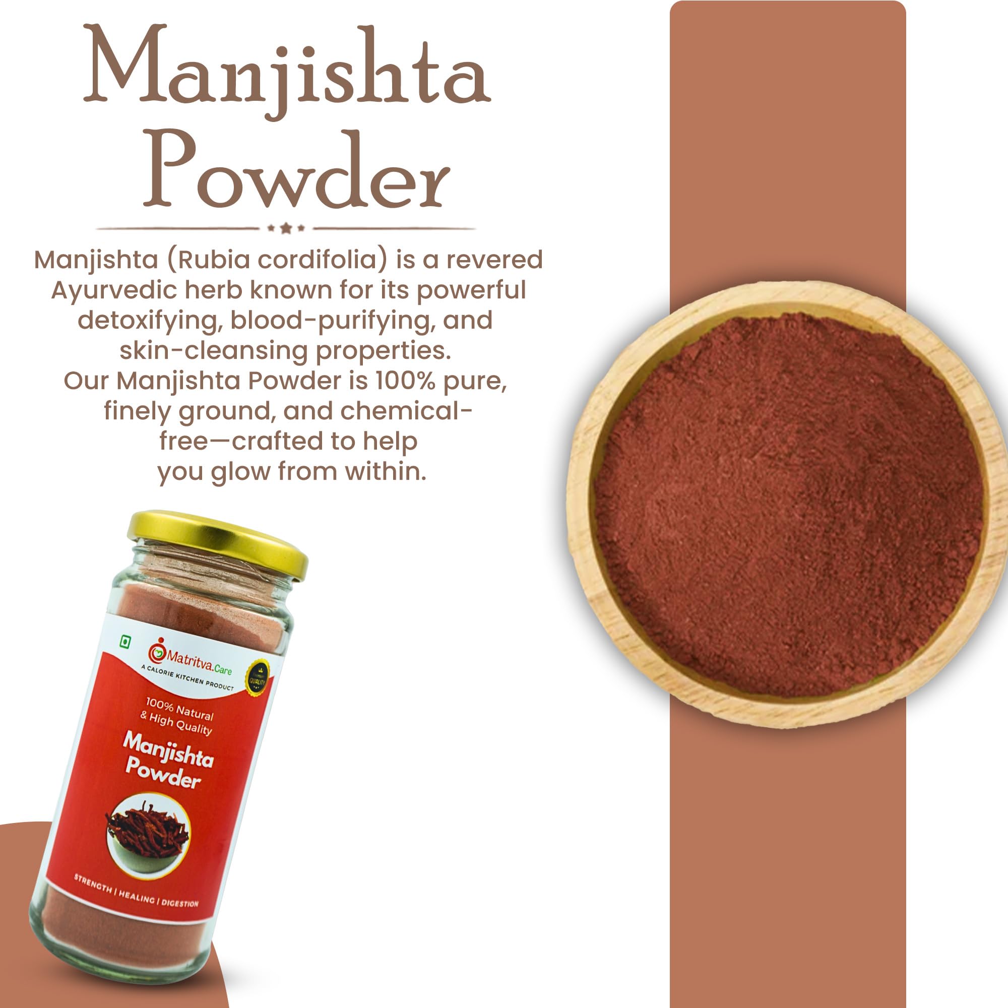 Matritva Care Manjishta Powder (100g) | Ayurvedic Blood Cleanser & Skin Glow Support | Herbal Detox Supplement | Natural Madder Root Powder for Face & Body | Supports Digestion & Women’s Wellness - Image 6 thumbnail